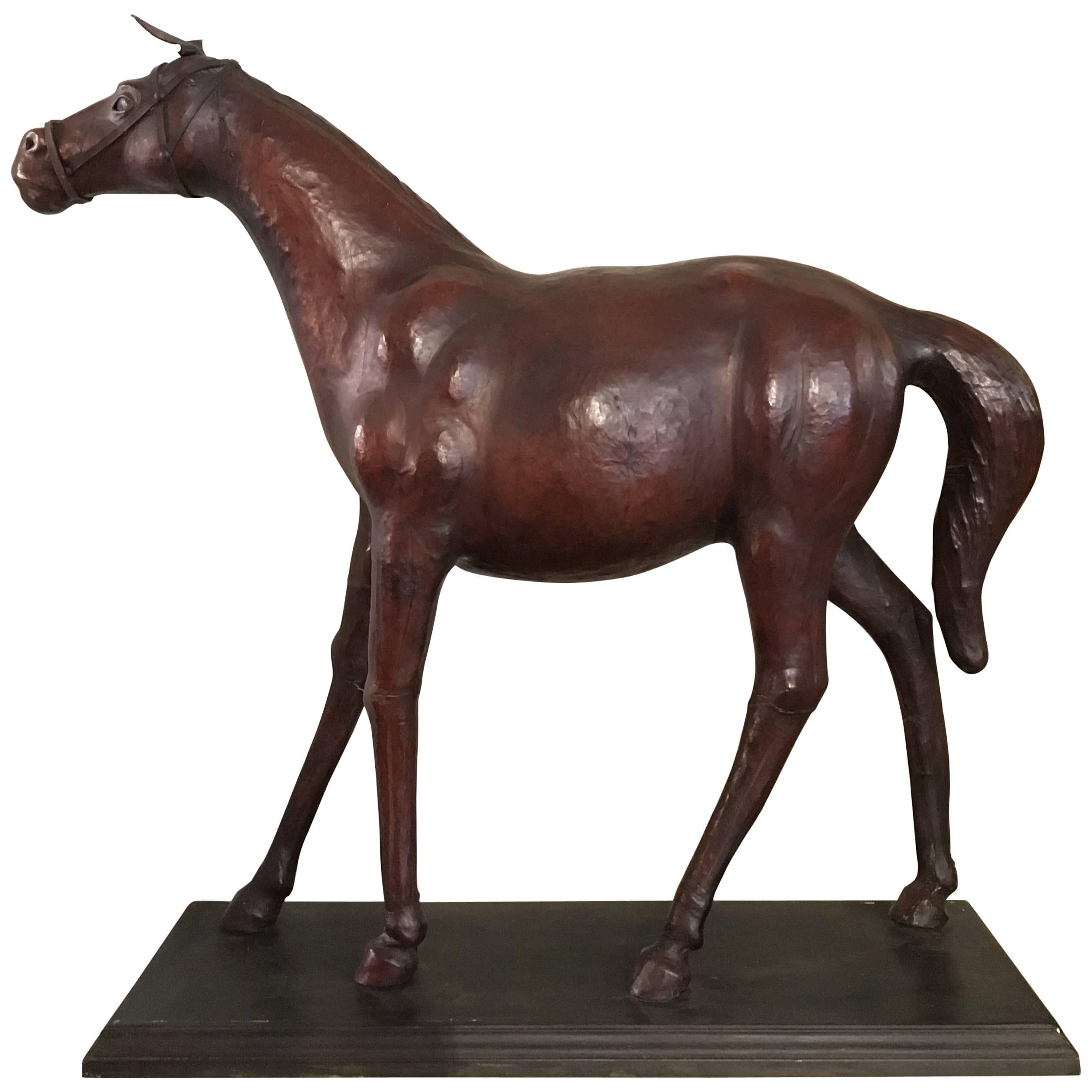 Late 19th Century French Handmade Leather Full Body Horse Sculpture or Model