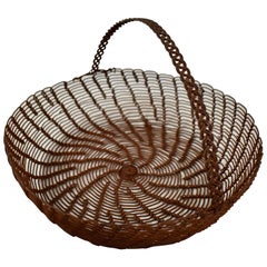 Late 19th Century French Handmade Swirled and Braided Handled Metal Egg Basket