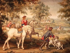 Französischer handgewebter Aubusson-Jagdteppich mit Reitern und Hunden:: Ende 19