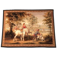 Late 19th Century French Handwoven Aubusson Hunt Tapestry with Horsemen and Dogs