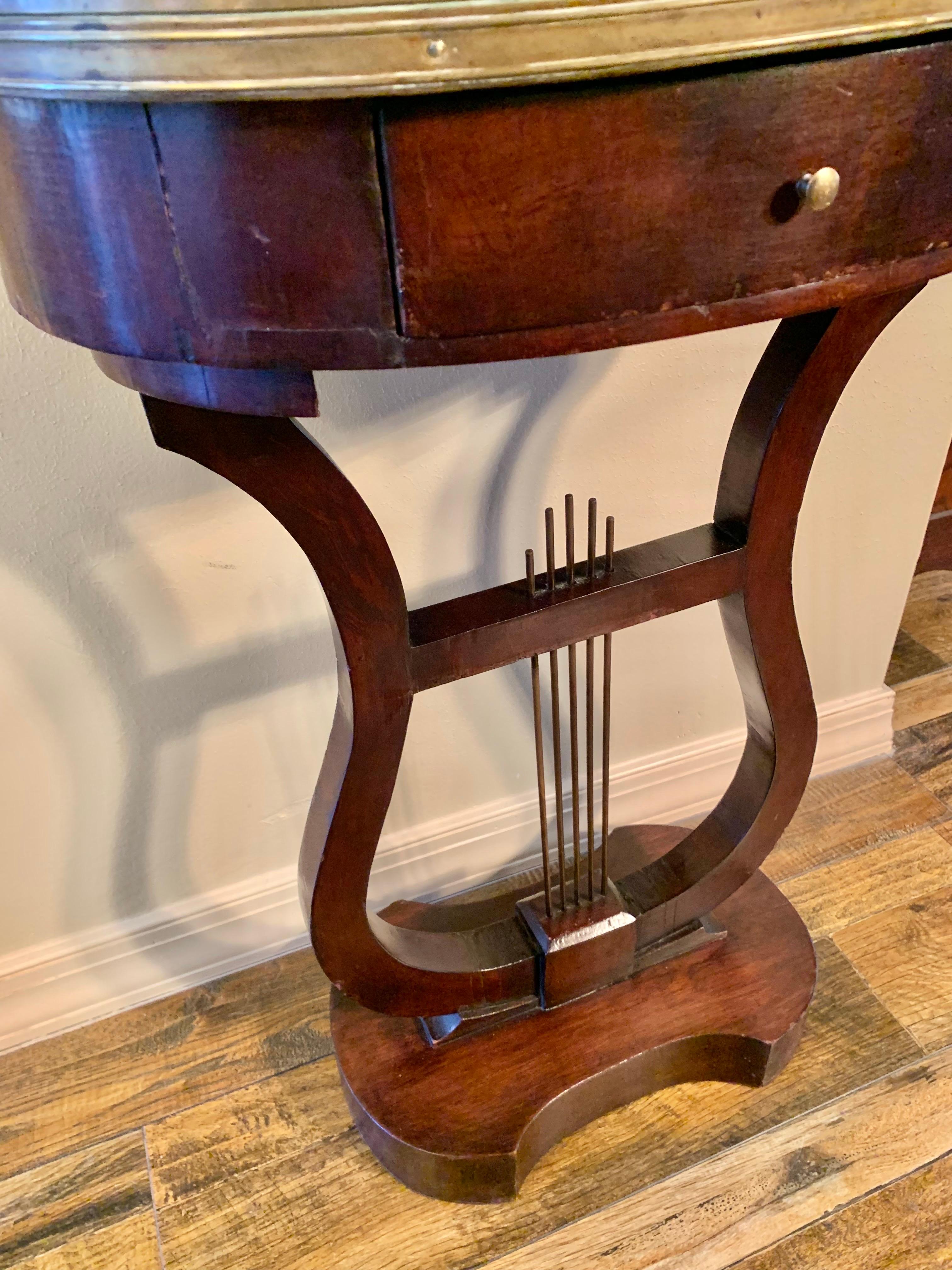 Late 19th Century French Harp or Lyre Style One Drawer Side Table For Sale 5