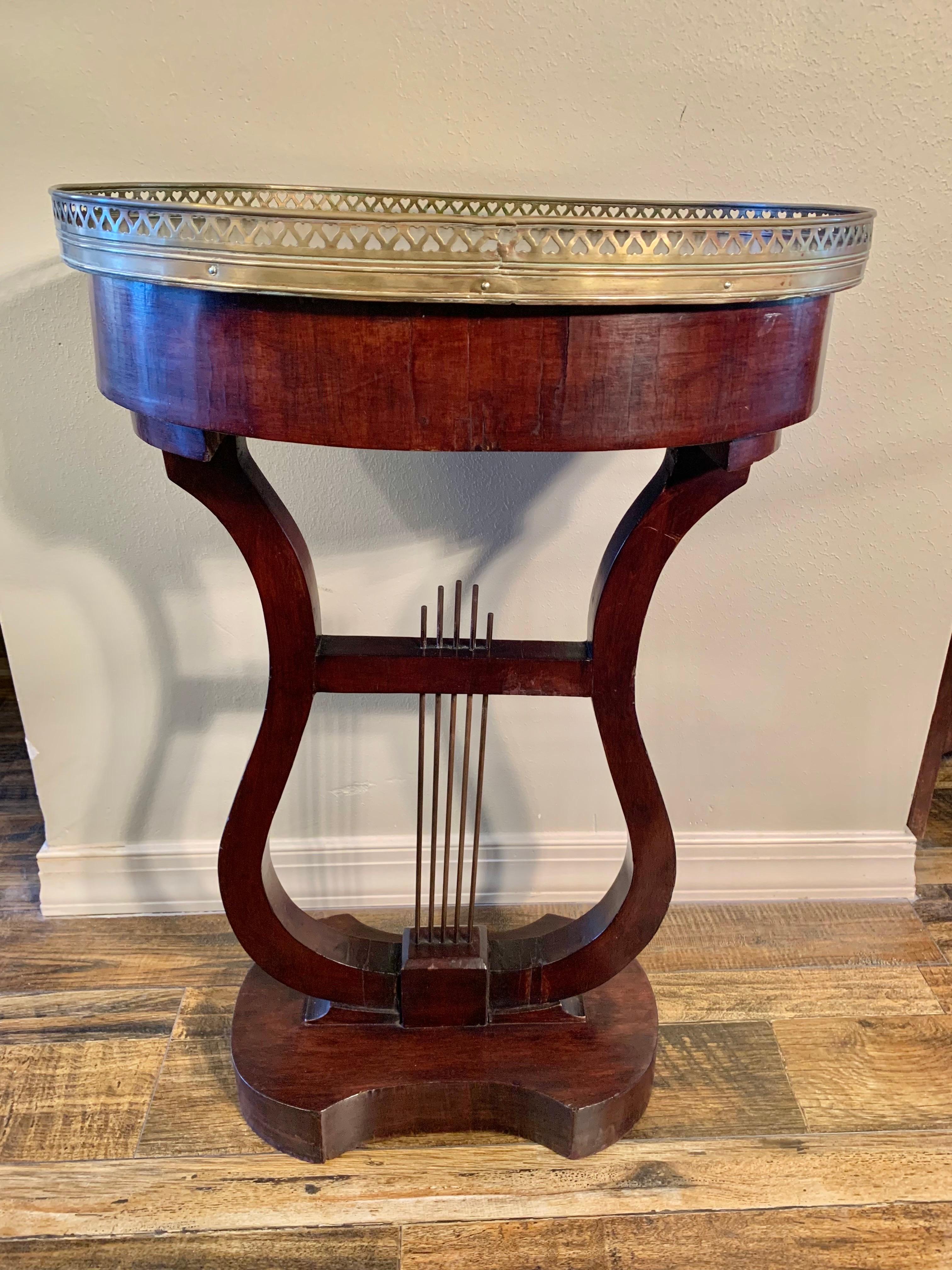 Late 19th Century French Harp or Lyre Style One Drawer Side Table For Sale 7