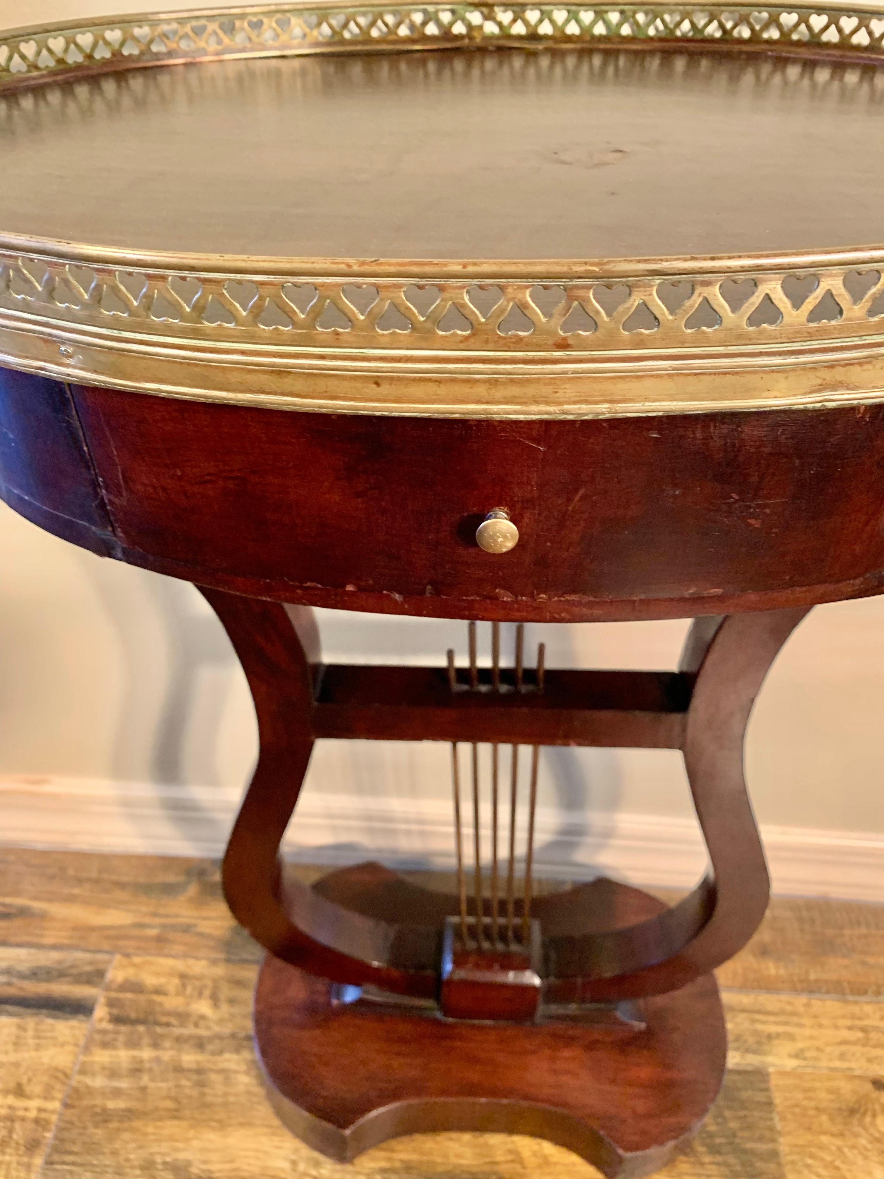 Late 19th Century French Harp or Lyre Style One Drawer Side Table For Sale 3