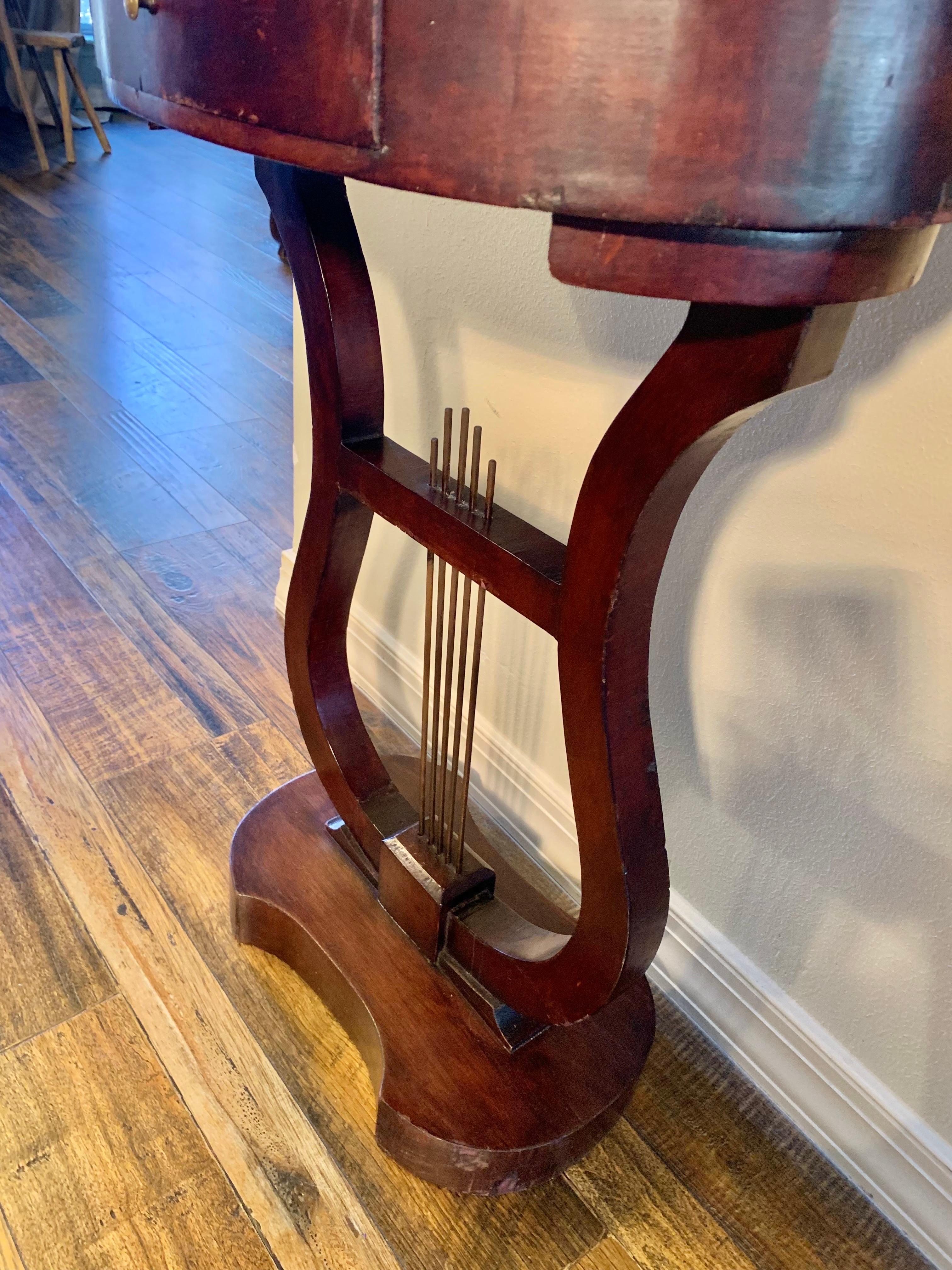 Late 19th Century French Harp or Lyre Style One Drawer Side Table For Sale 4