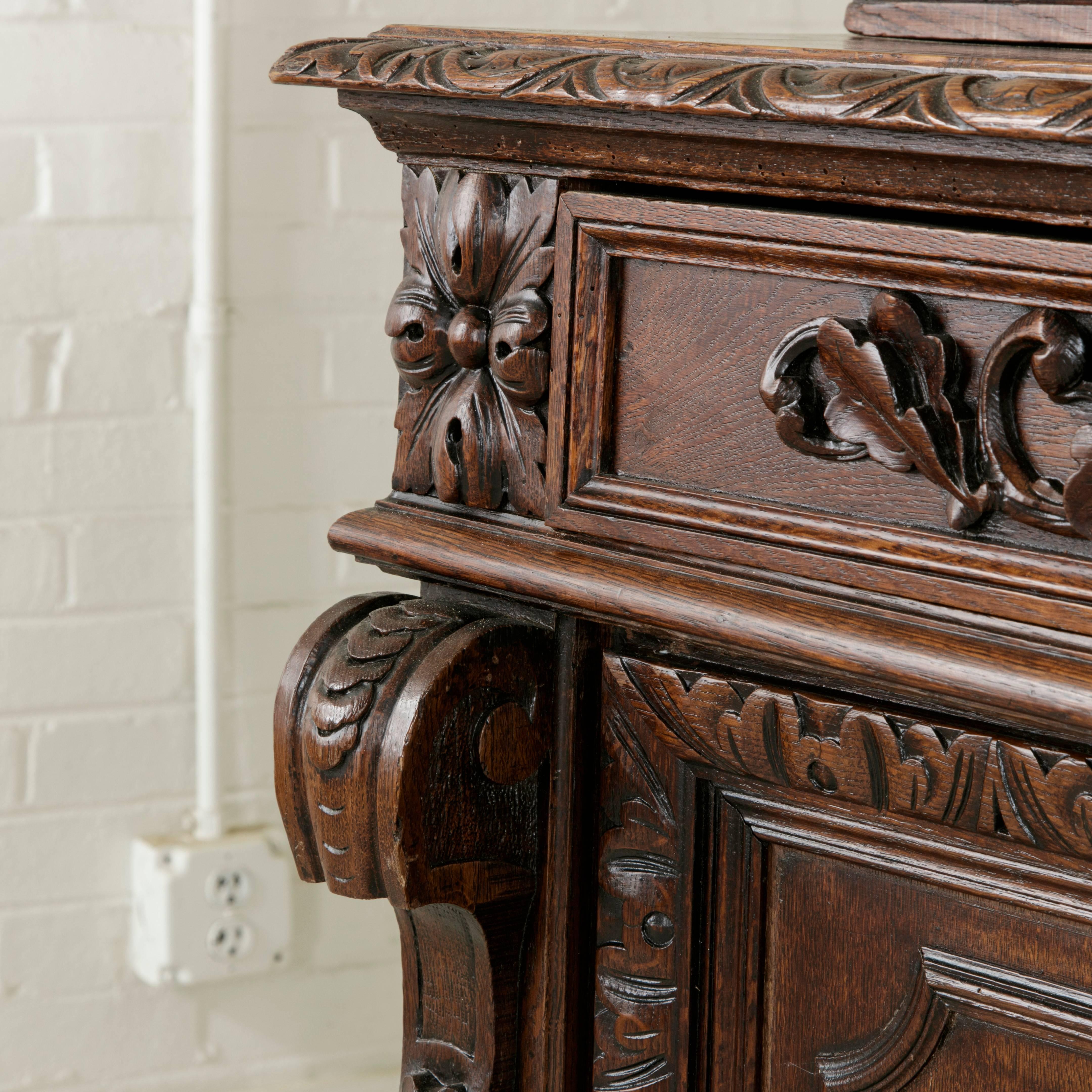 Late 19th Century French Henri II Style Hand-Carved Oak Buffet Deux Corps 4