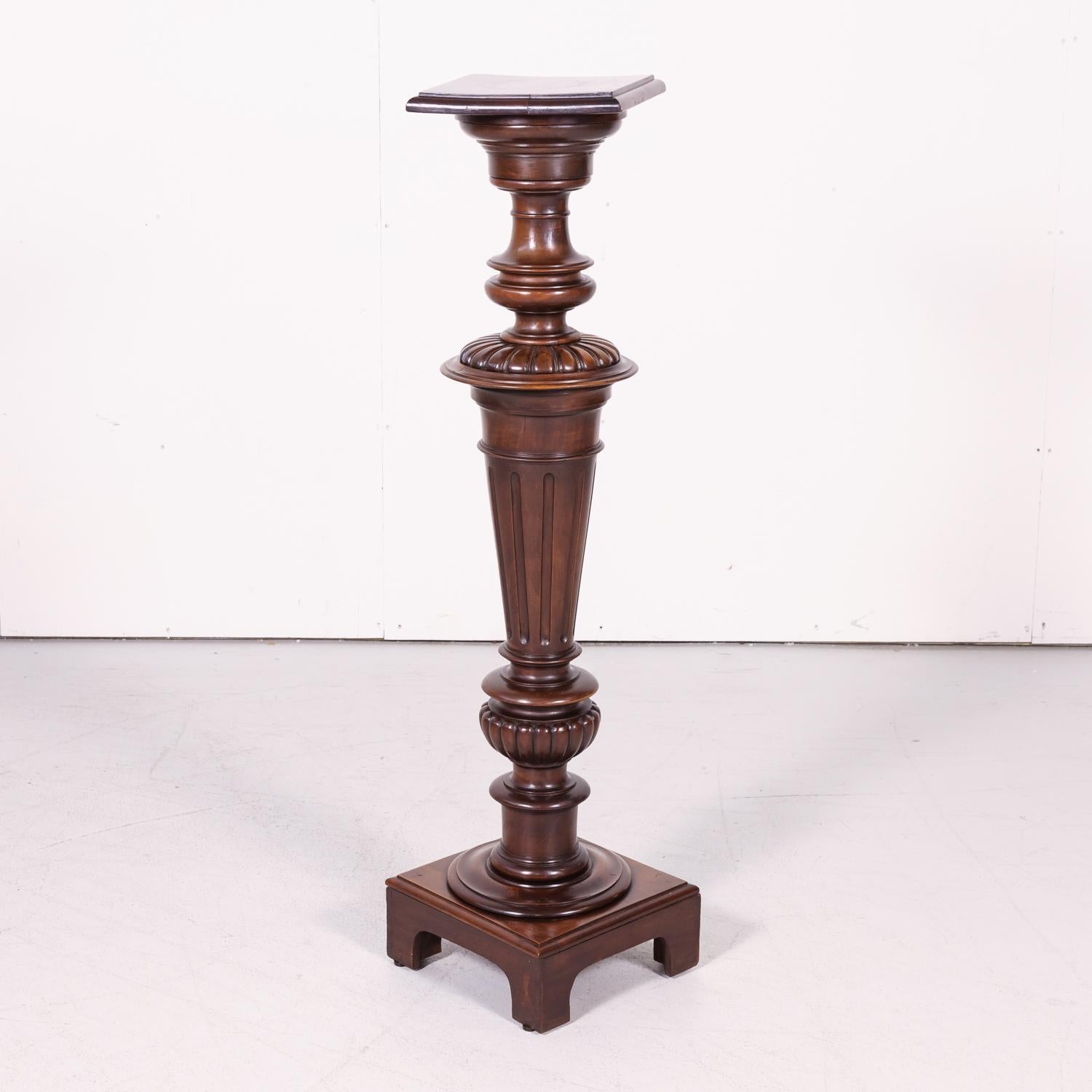 Late 19th Century French Henri II Style Hand Carved Solid Walnut Pedestal Stand For Sale 2