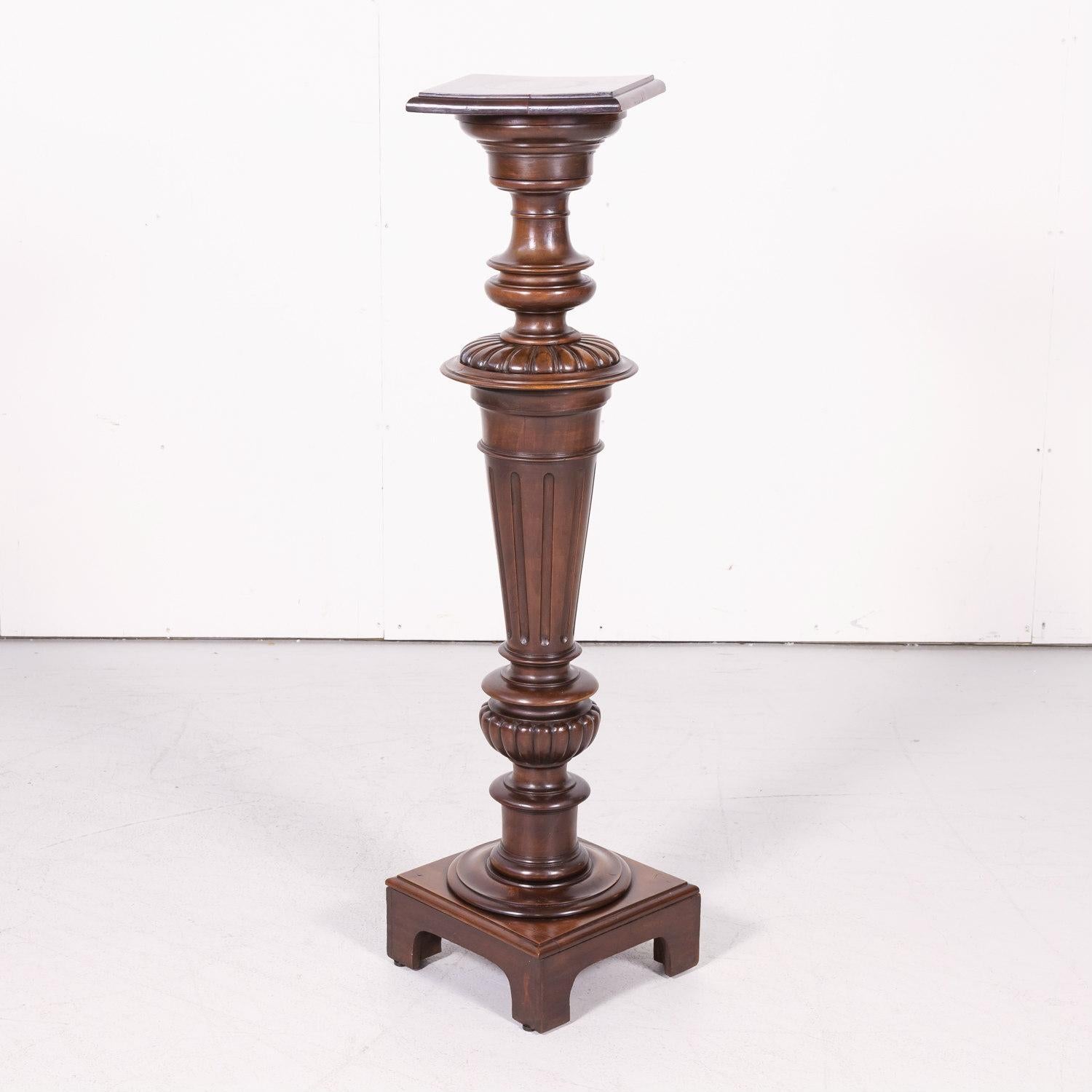Late 19th Century French Henri II Style Hand Carved Solid Walnut Pedestal Stand For Sale 3