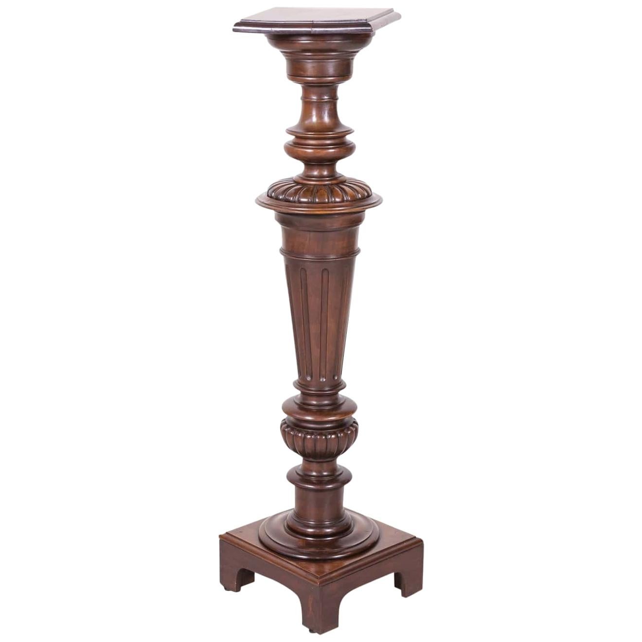 Late 19th Century French Henri II Style Hand Carved Solid Walnut Pedestal Stand For Sale