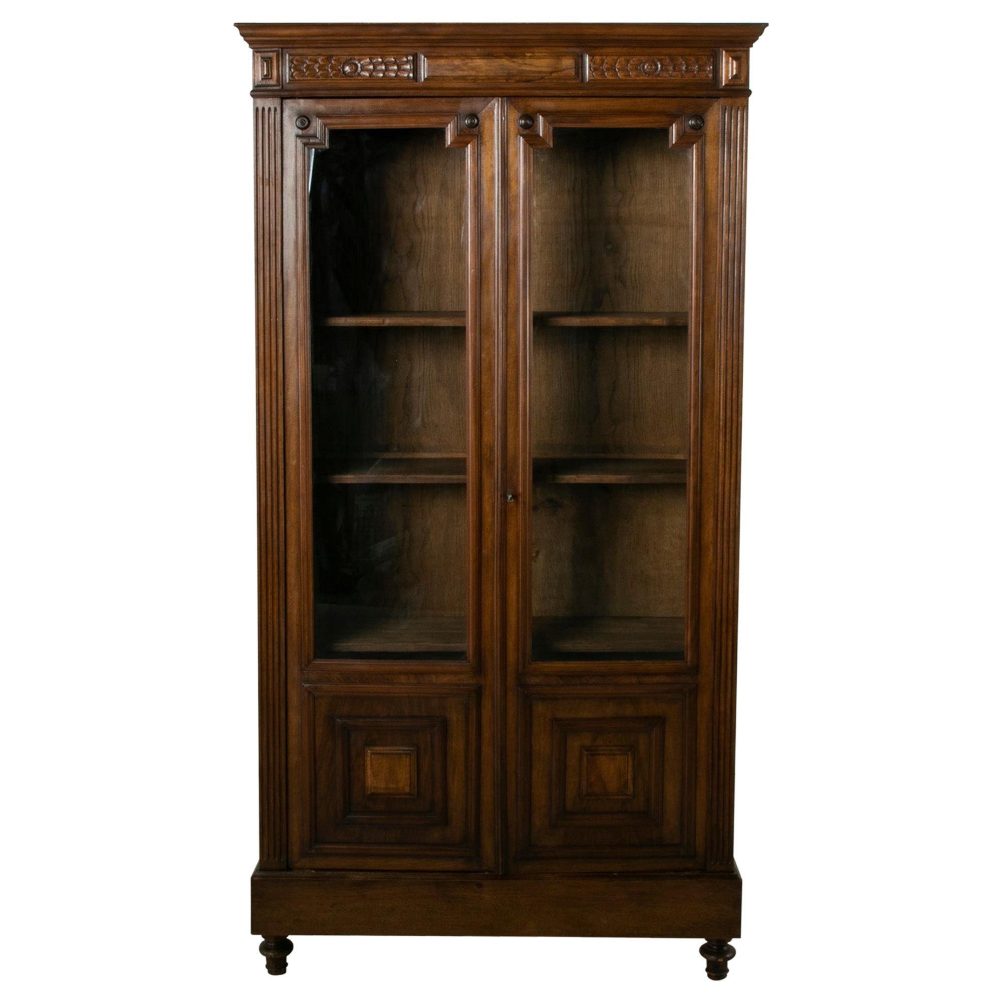 Late 19th Century French Henri II Style Hand-Carved Walnut Bookcase or Vitrine