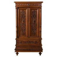 Late 19th Century French Henri II Style Hand Carved Walnut Cabinet