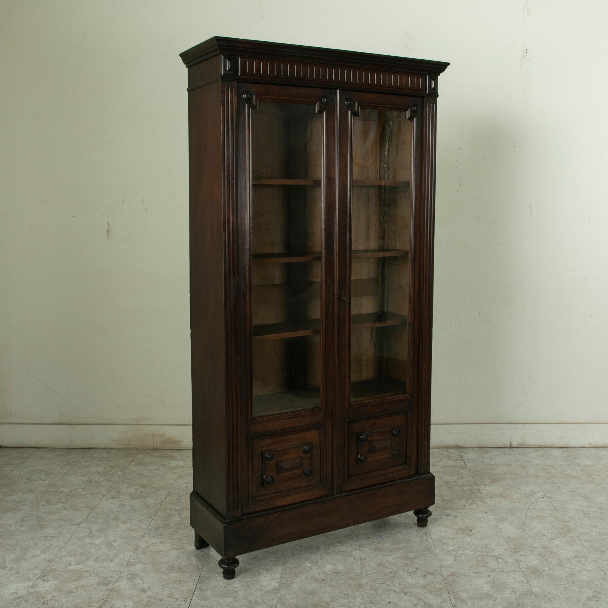 Late 19th Century French Henri II Walnut Bookcase with Hand Blown Glass Doors 2