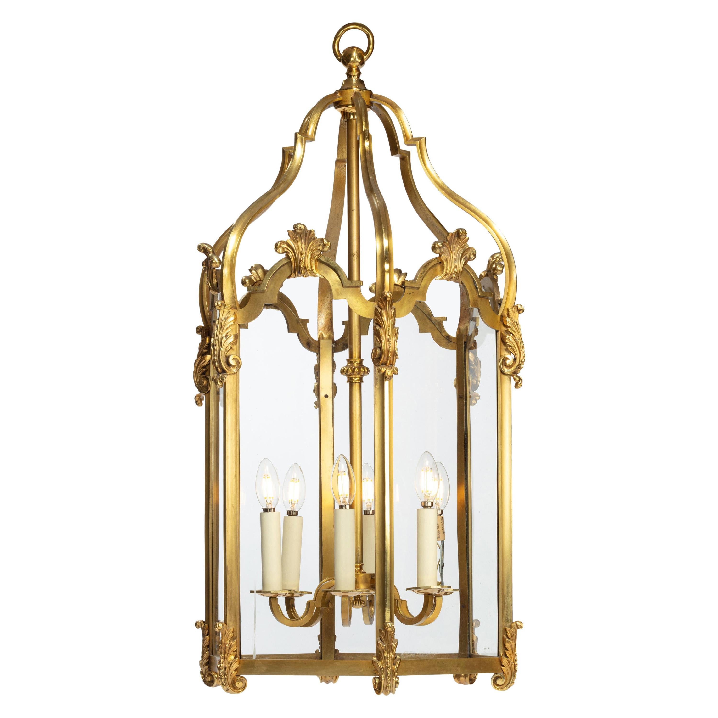 Light Fixture 18th century lantern Hanging Antique Patina Brass Period Vintage 