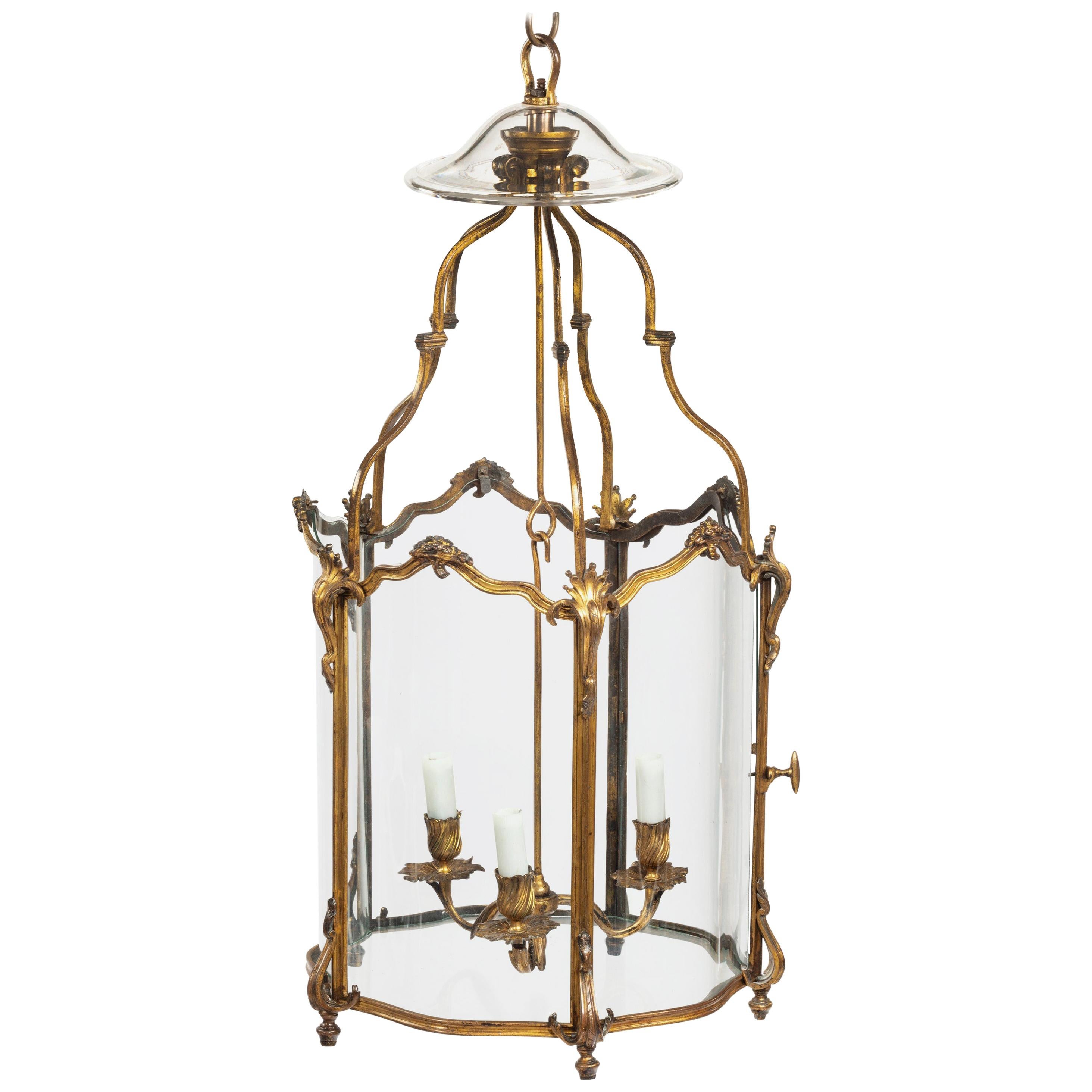 Late 19th Century French Hexagonal Ormolu Hanging Lantern