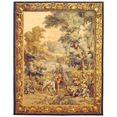 Late 19th Century French Hunting Tapestry, w/ a Nobleman & His Hound on the Hunt