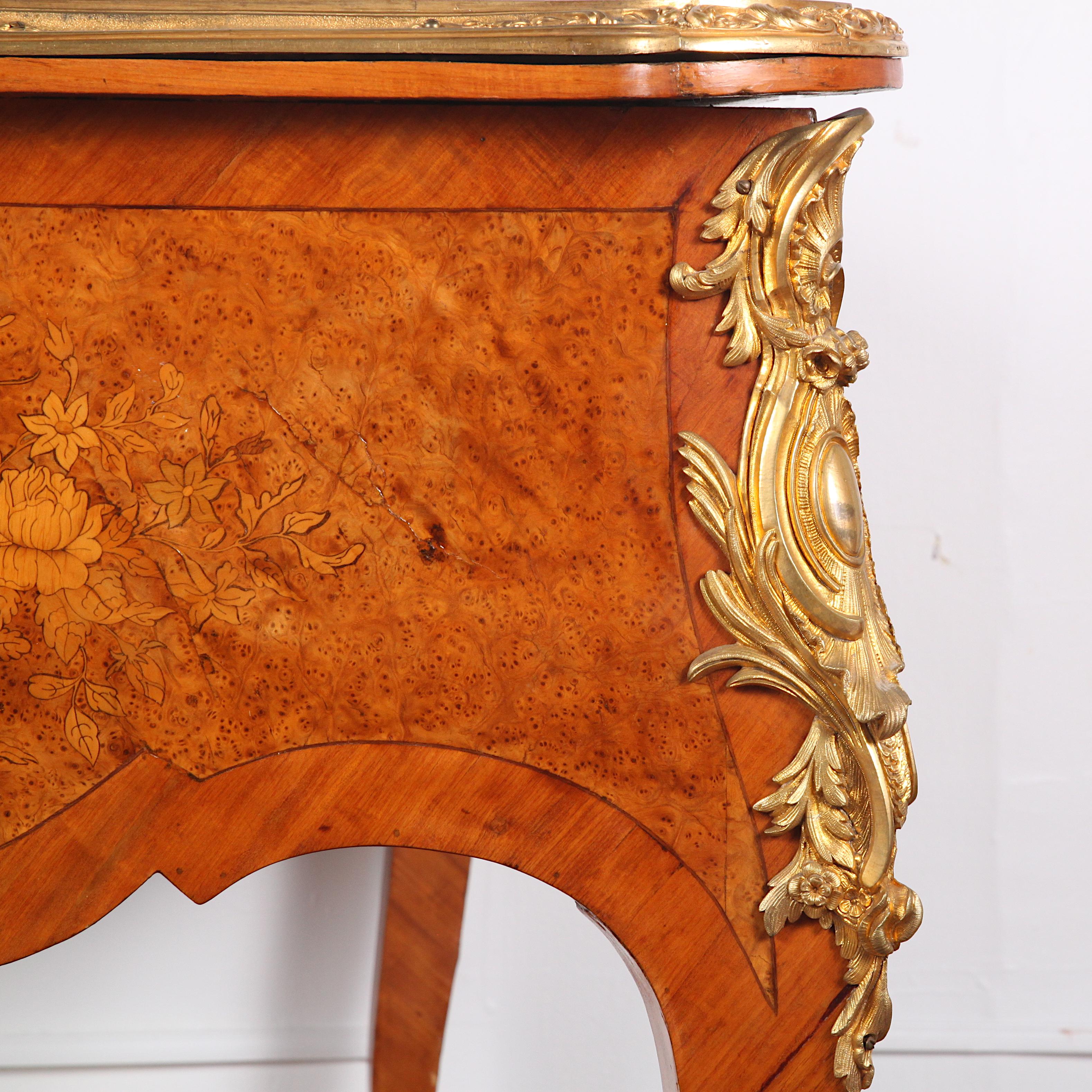 Late 19th Century French Inlaid Louis XV Style Writing Desk Bureau Plat 6