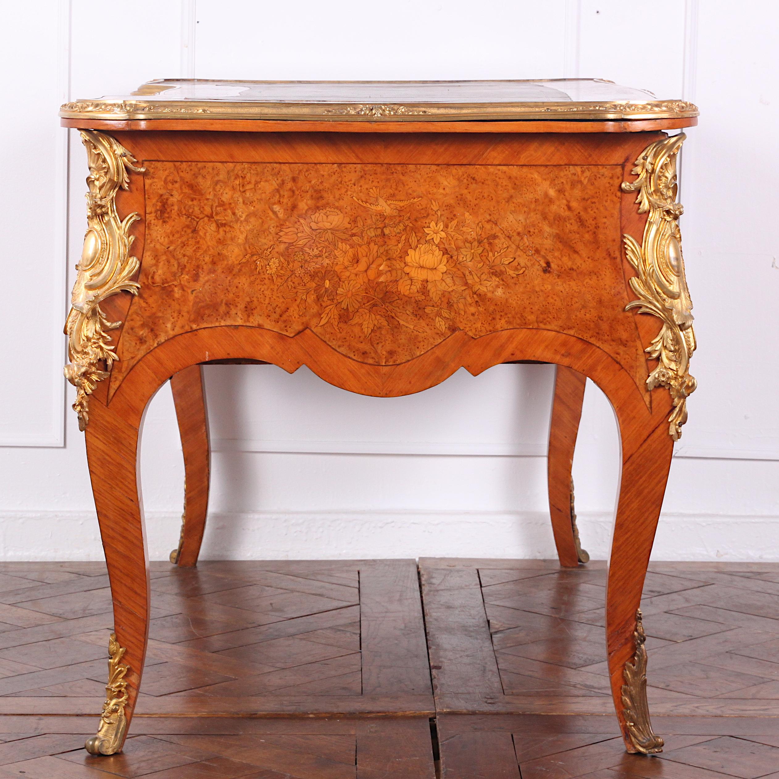 Late 19th Century French Inlaid Louis XV Style Writing Desk Bureau Plat 3