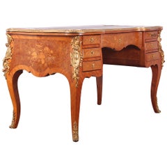 Antique Late 19th Century French Inlaid Louis XV Style Writing Desk Bureau Plat