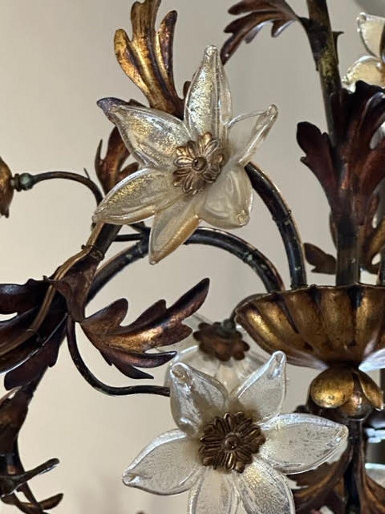 Late 19th Century French Iron and Glass Flower Chandelier 1