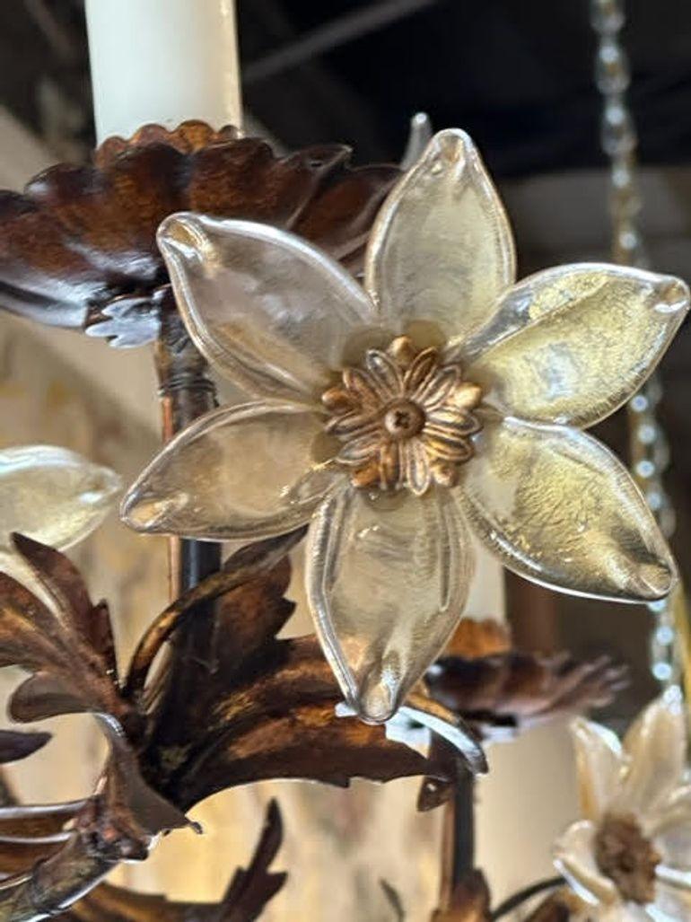 Late 19th Century French Iron and Glass Flower Chandelier 2