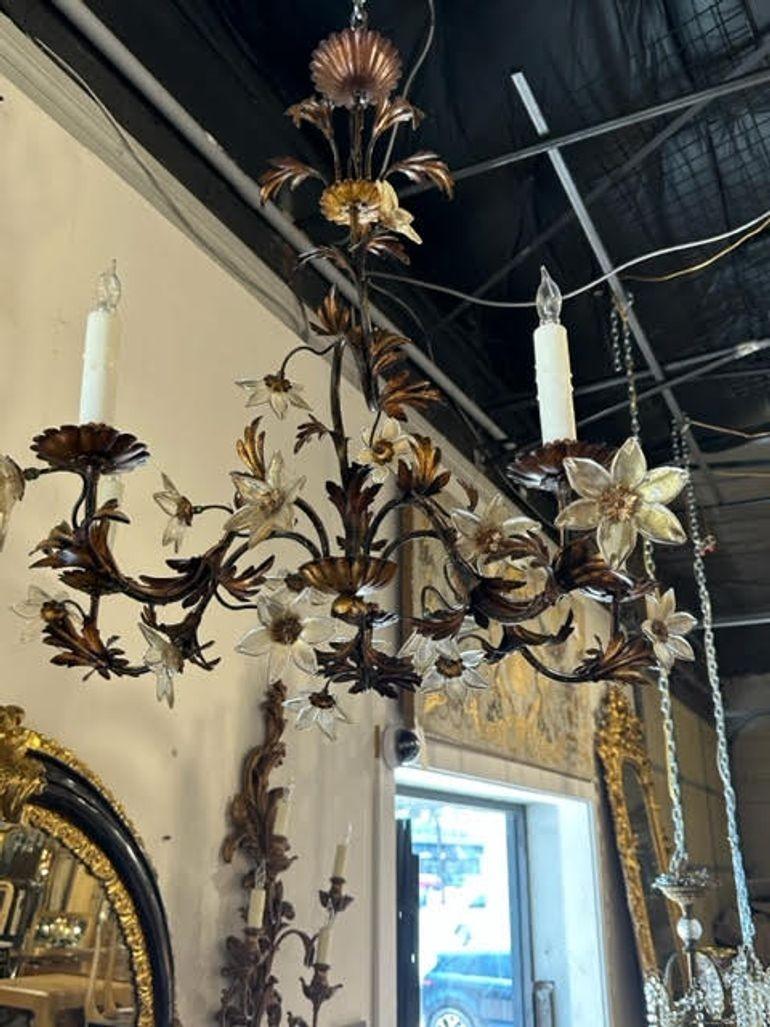 Late 19th Century French Iron and Glass Flower Chandelier 3