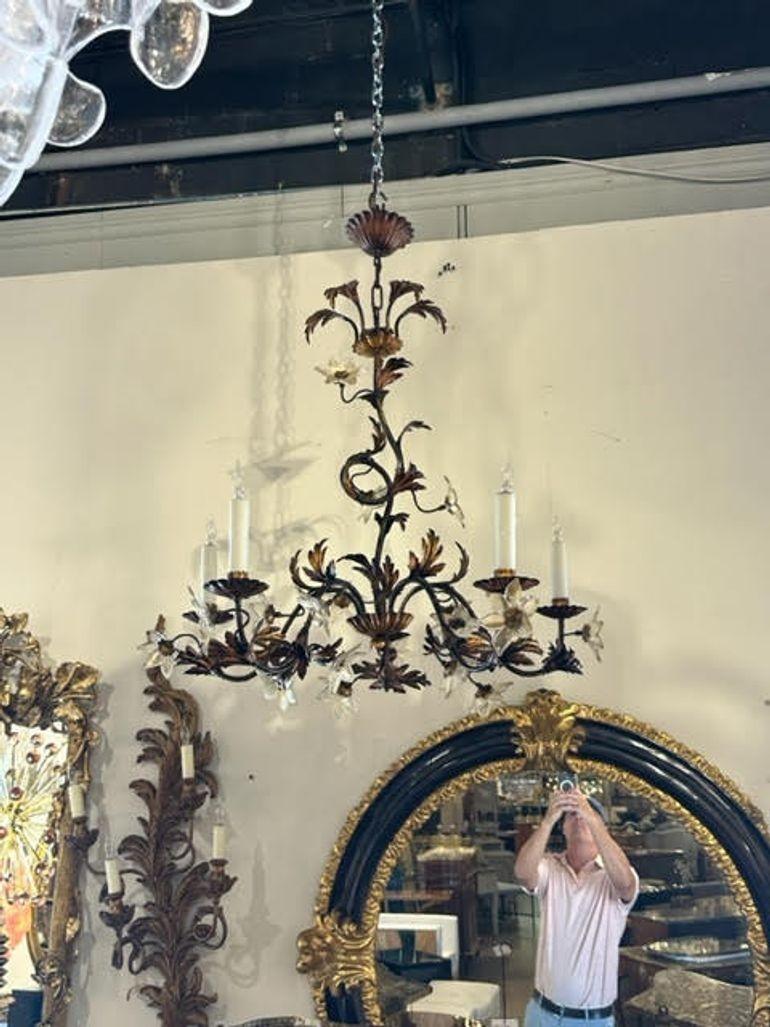 Late 19th Century French Iron and Glass Flower Chandelier 5