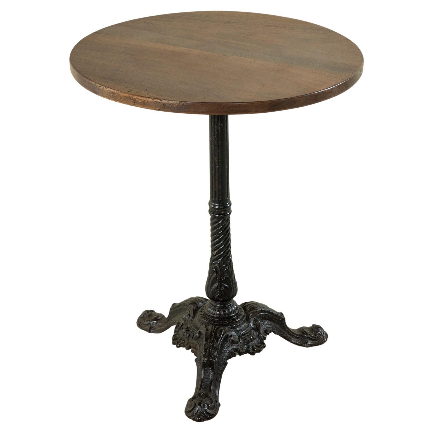 Late 19th Century French Iron Bistro Table with Round Walnut Top