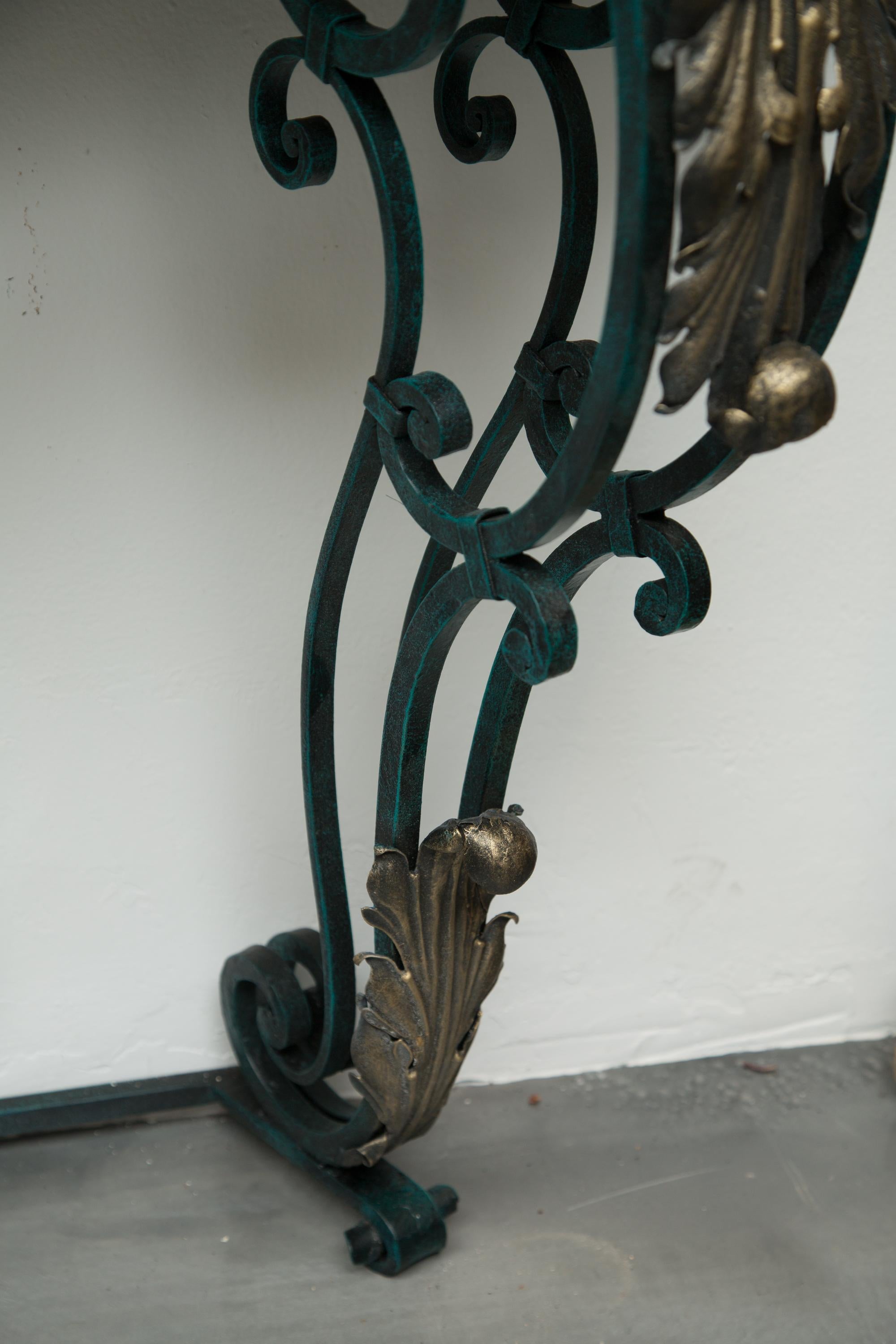 Painted Late 19th Century French Iron Console with Marble Top For Sale