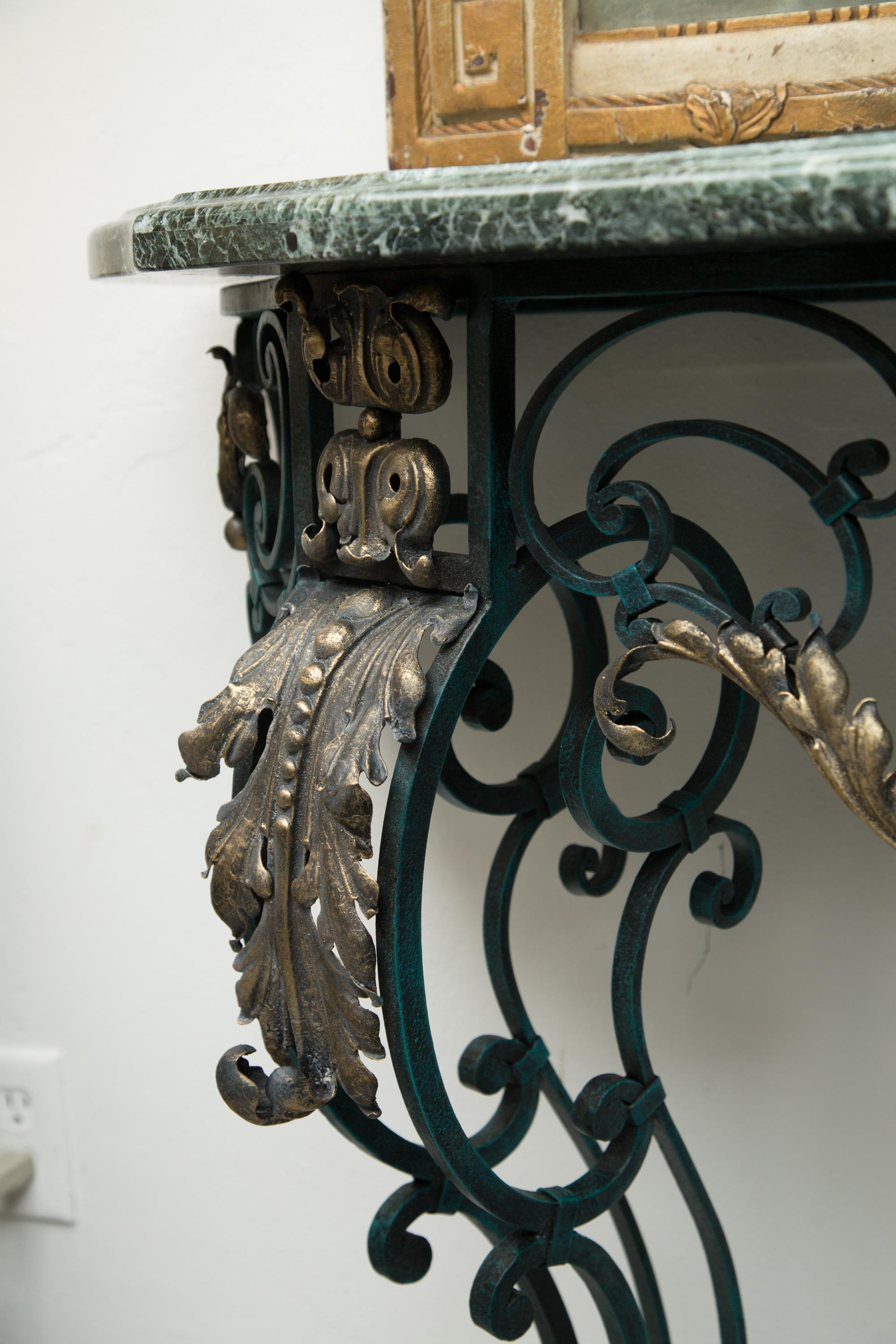 Late 19th Century French Iron Console with Marble Top In Good Condition For Sale In WEST PALM BEACH, FL