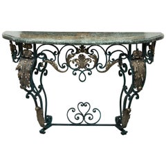 Antique Late 19th Century French Iron Console with Marble Top