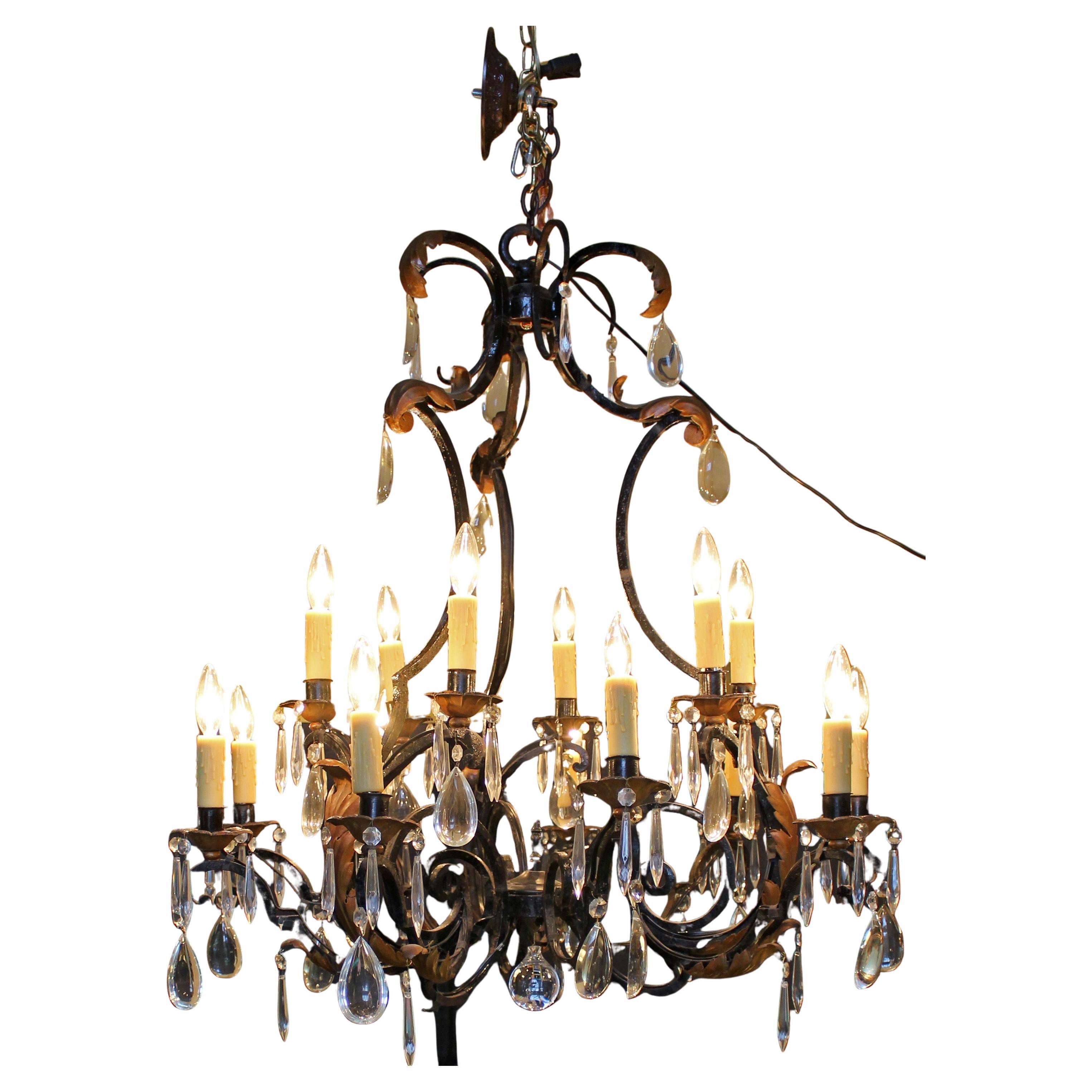 Late 19th Century French Iron
Crystal 15-Light Chandelier