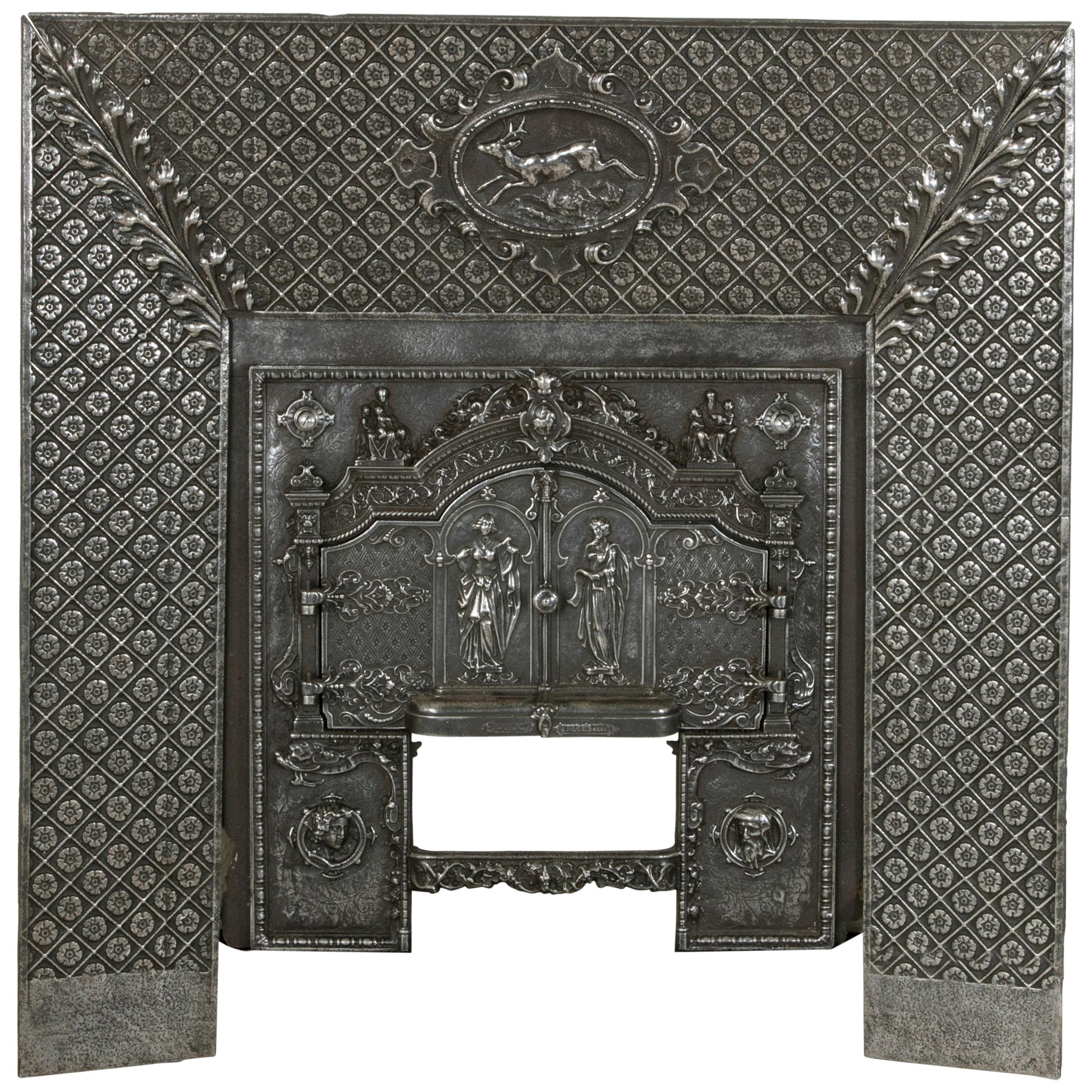 Late 19th Century French Iron Fireplace Surround Insert with Double Faced Doors
