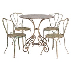 Late 19th Century French Iron Garden Table and Four Chairs