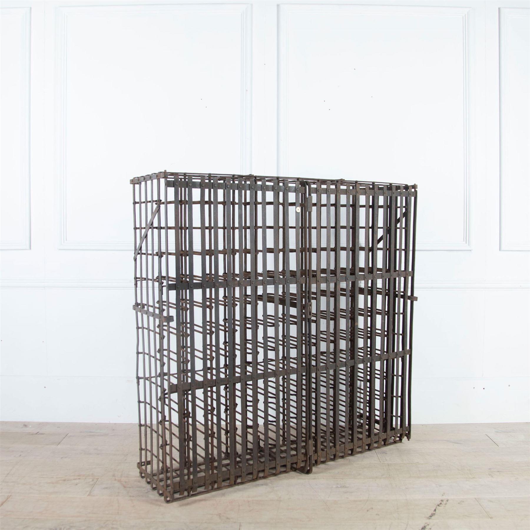 Late 19th century French iron wine cage for 144 bottles, featuring lockable doors, circa 1890, wonderful quality.