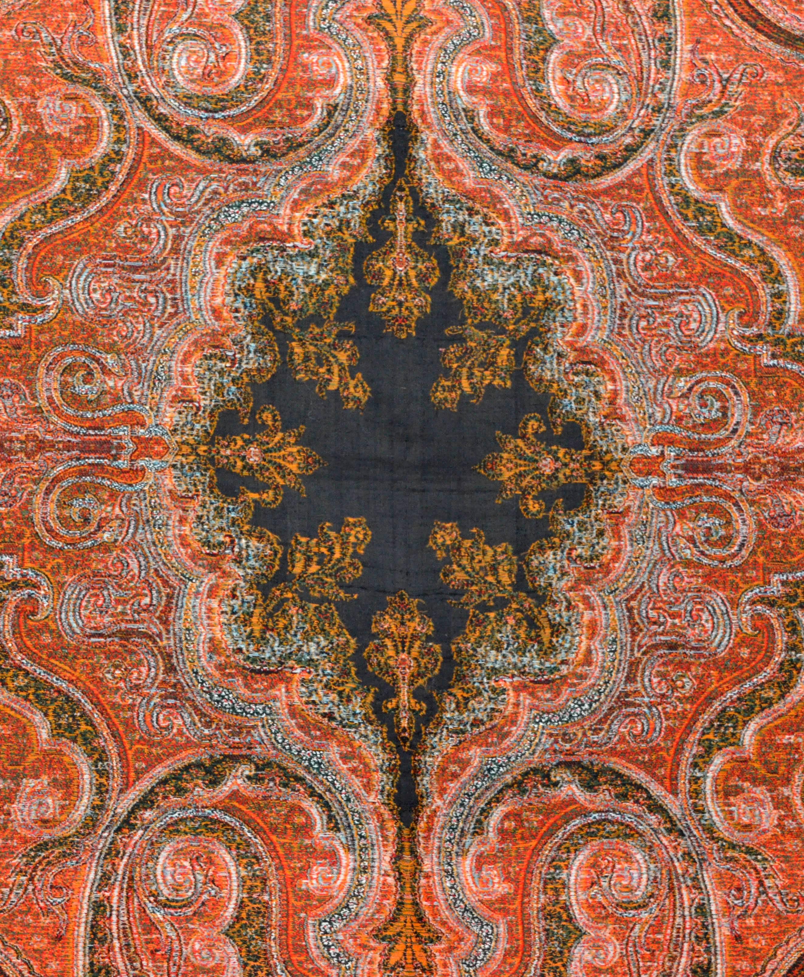 Late 19th Century French Kashmir Paisley Jacquard Shawl For Sale 1