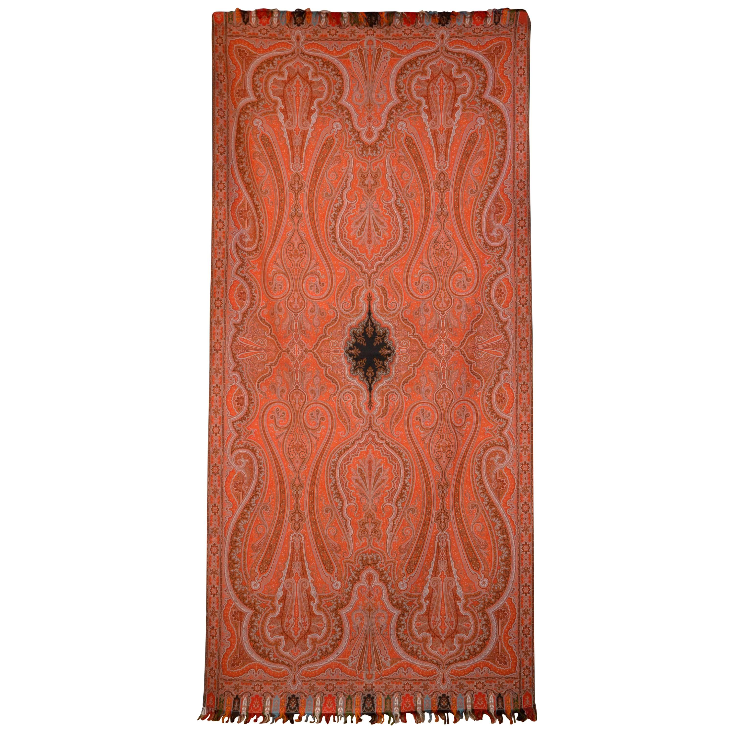 Late 19th Century French Kashmir Paisley Jacquard Shawl For Sale