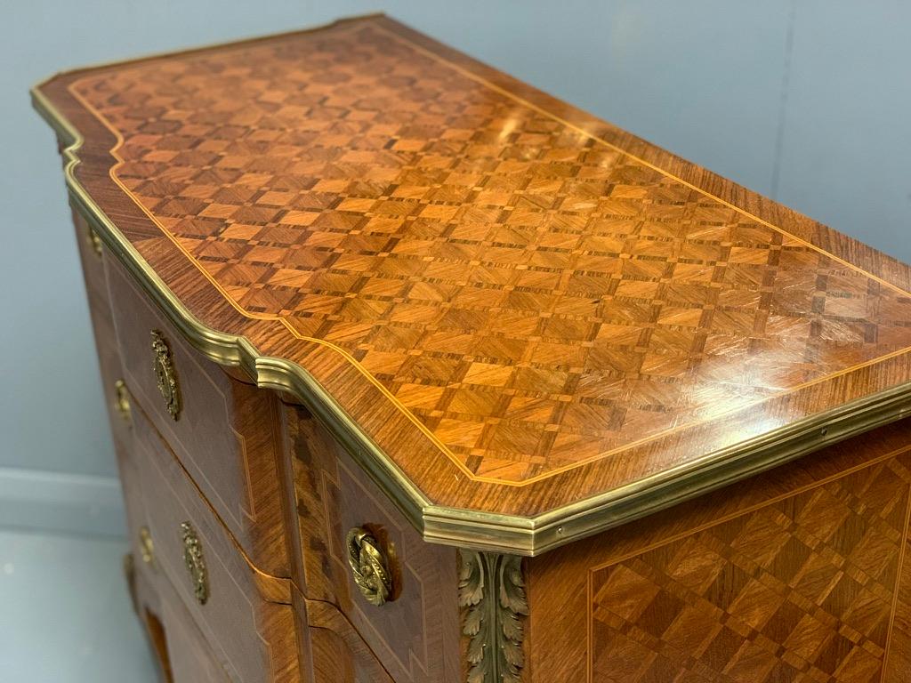 Brass Late 19th Century French Kingwood Geometric Parquetry Chest of Drawers