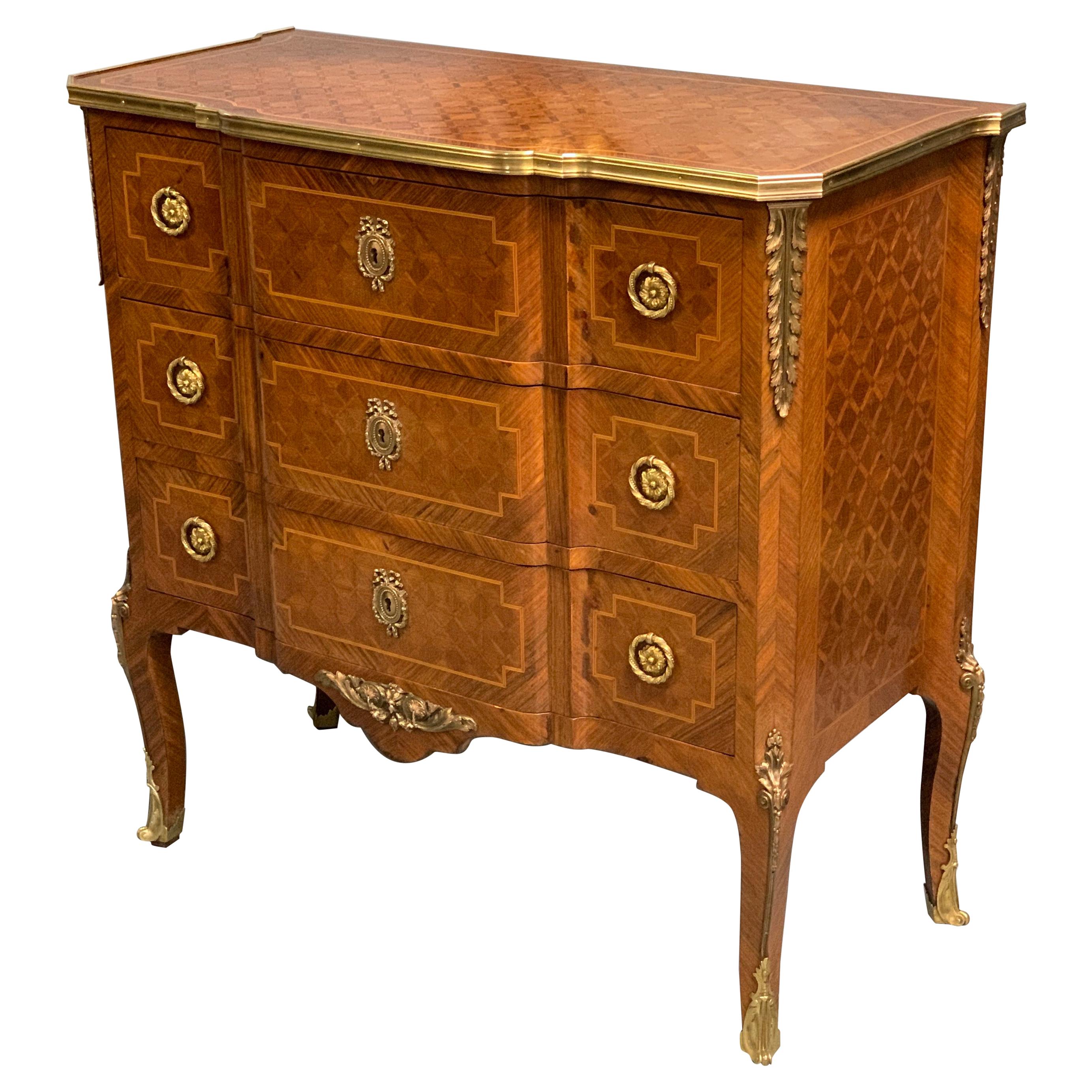 Late 19th Century French Kingwood Geometric Parquetry Chest of Drawers