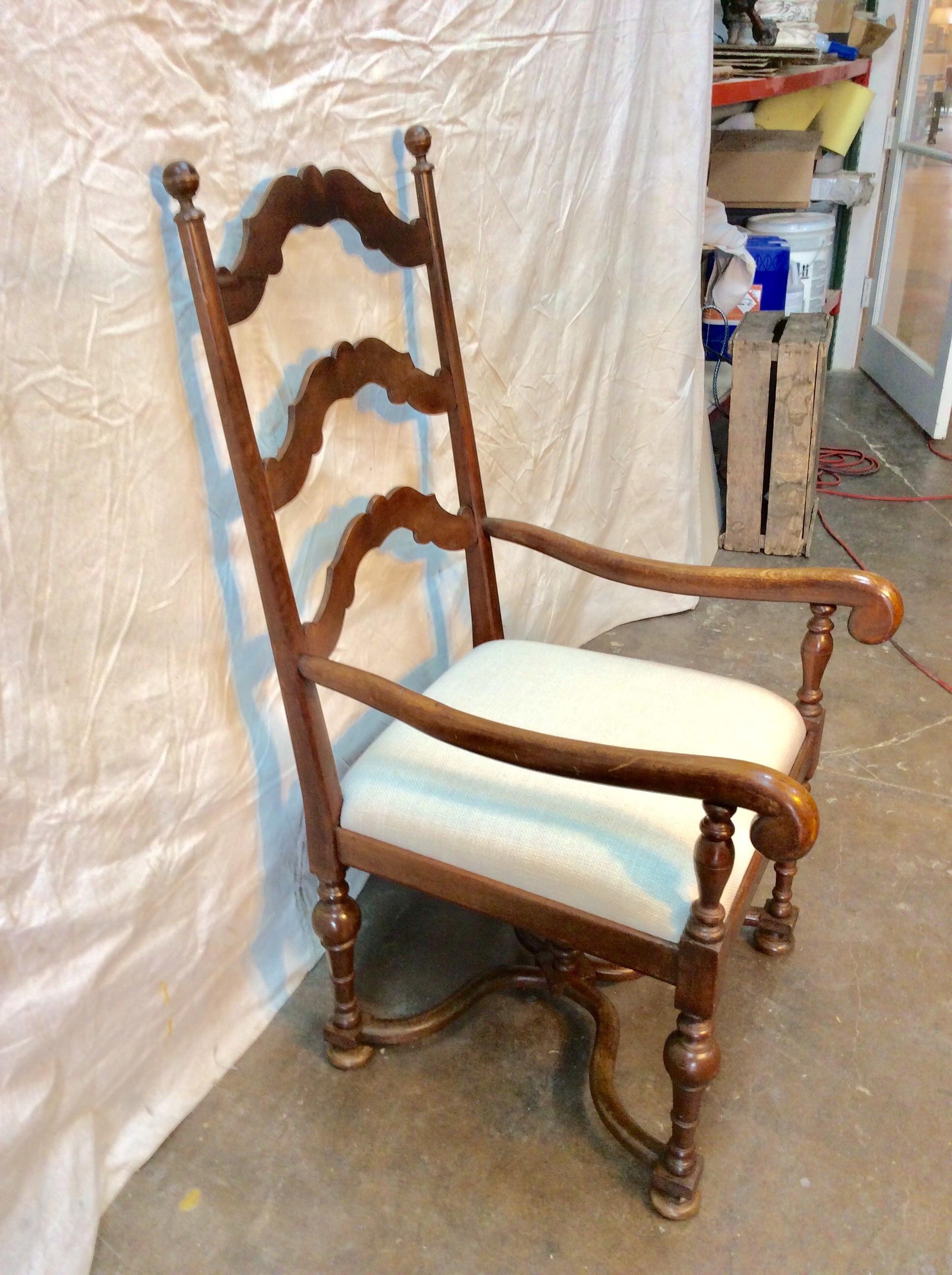 This rustic French walnut ladderback chair is a versatile addition to any room. It is equally at home in a kitchen or bedroom and provides the often needed extra seating space. The seat has been newly upholstered.


22