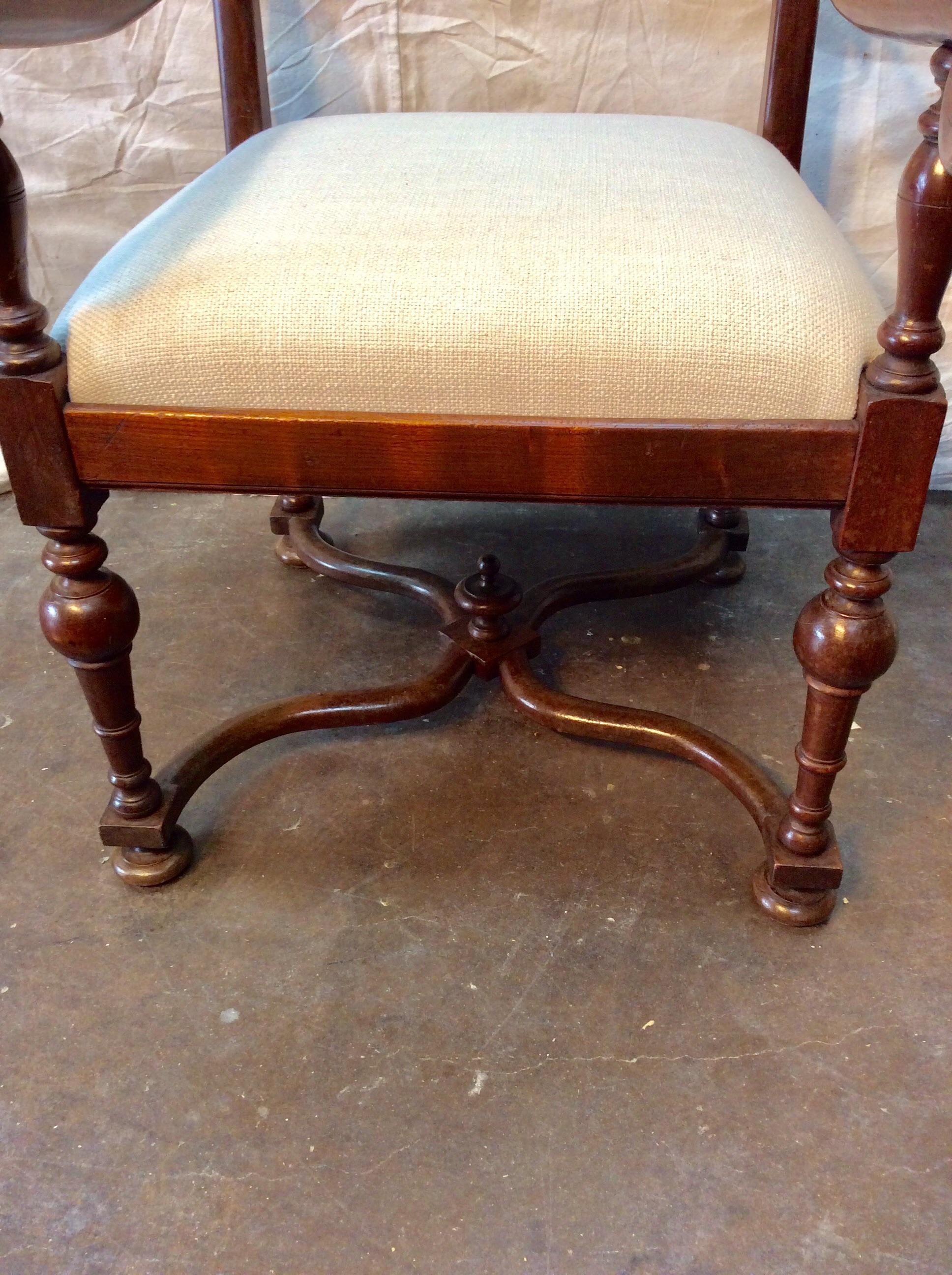 Upholstery Late 19th Century French Ladderback Armchair For Sale