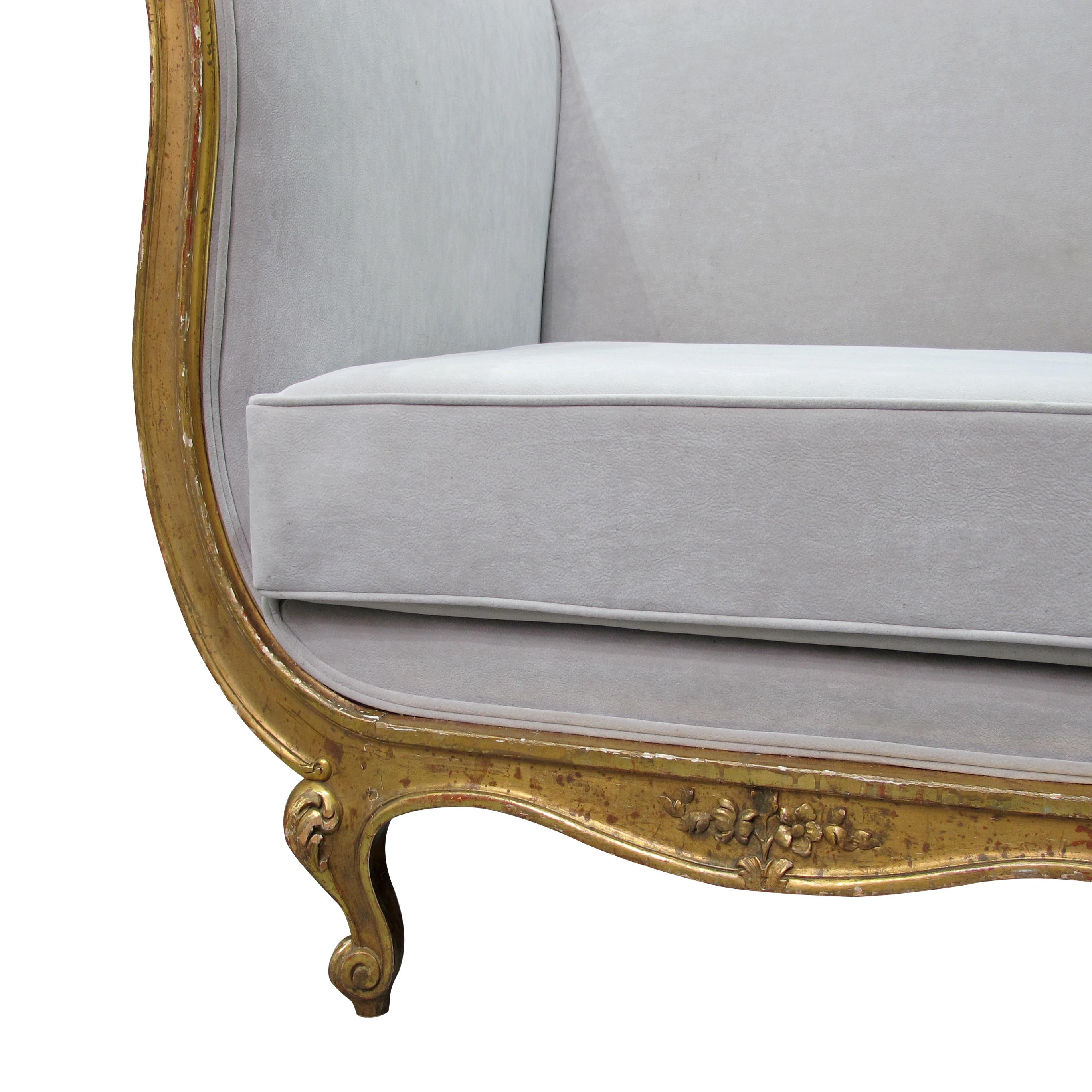 Late 19th Century French Large Gilt Frame Sofa Newly Upholstered For Sale 7