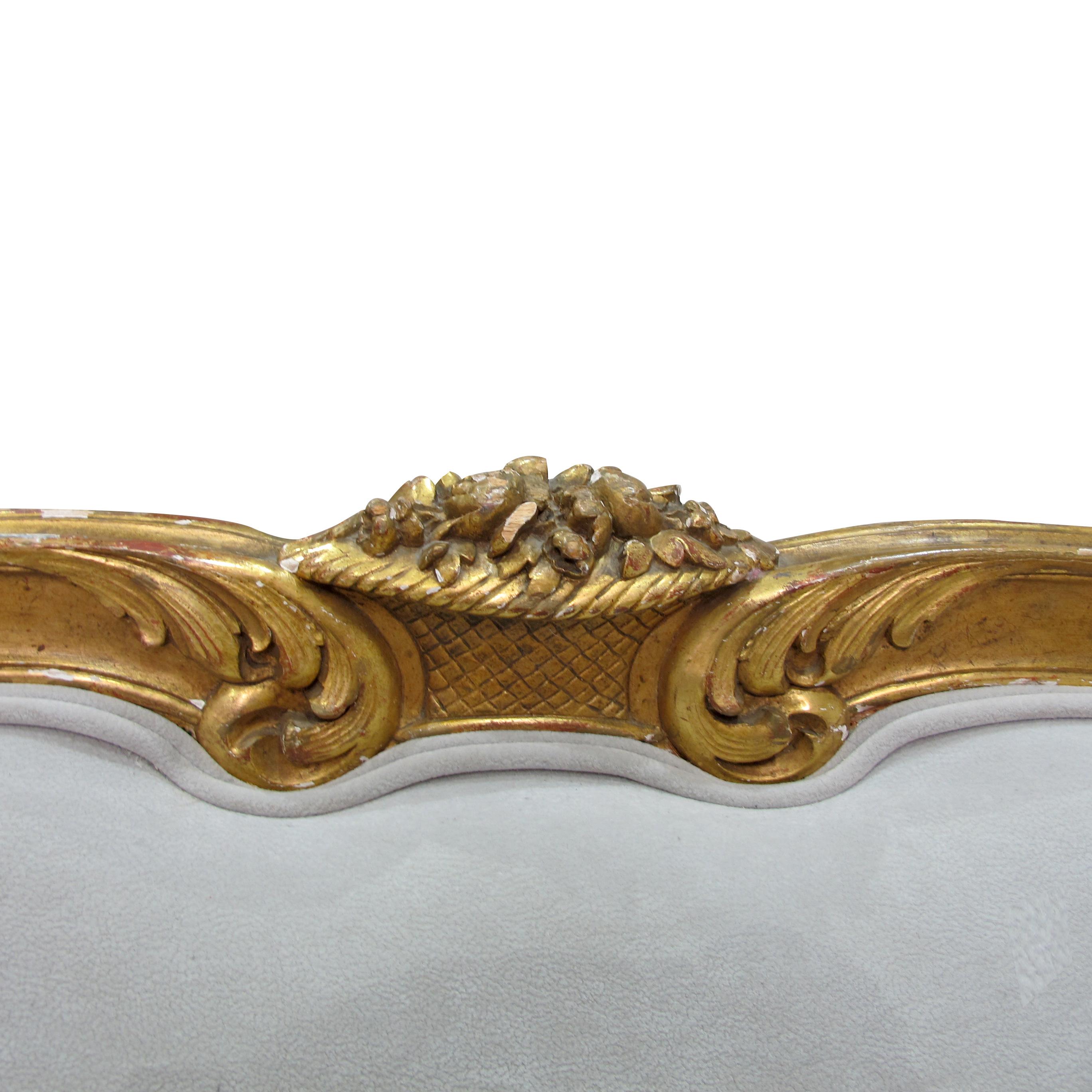 Late 19th Century French Large Gilt Frame Sofa Newly Upholstered For Sale 8