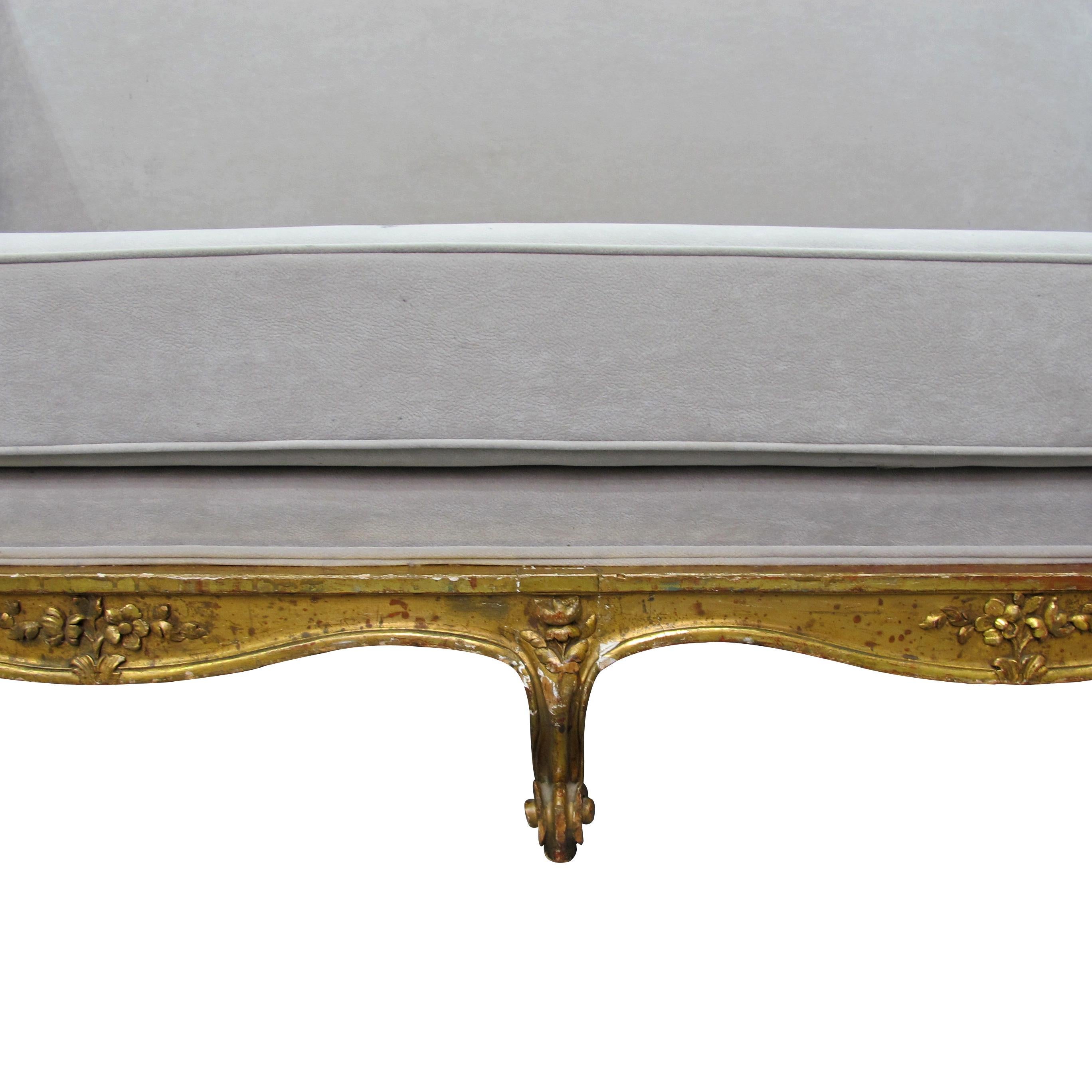Late 19th Century French Large Gilt Frame Sofa Newly Upholstered For Sale 9
