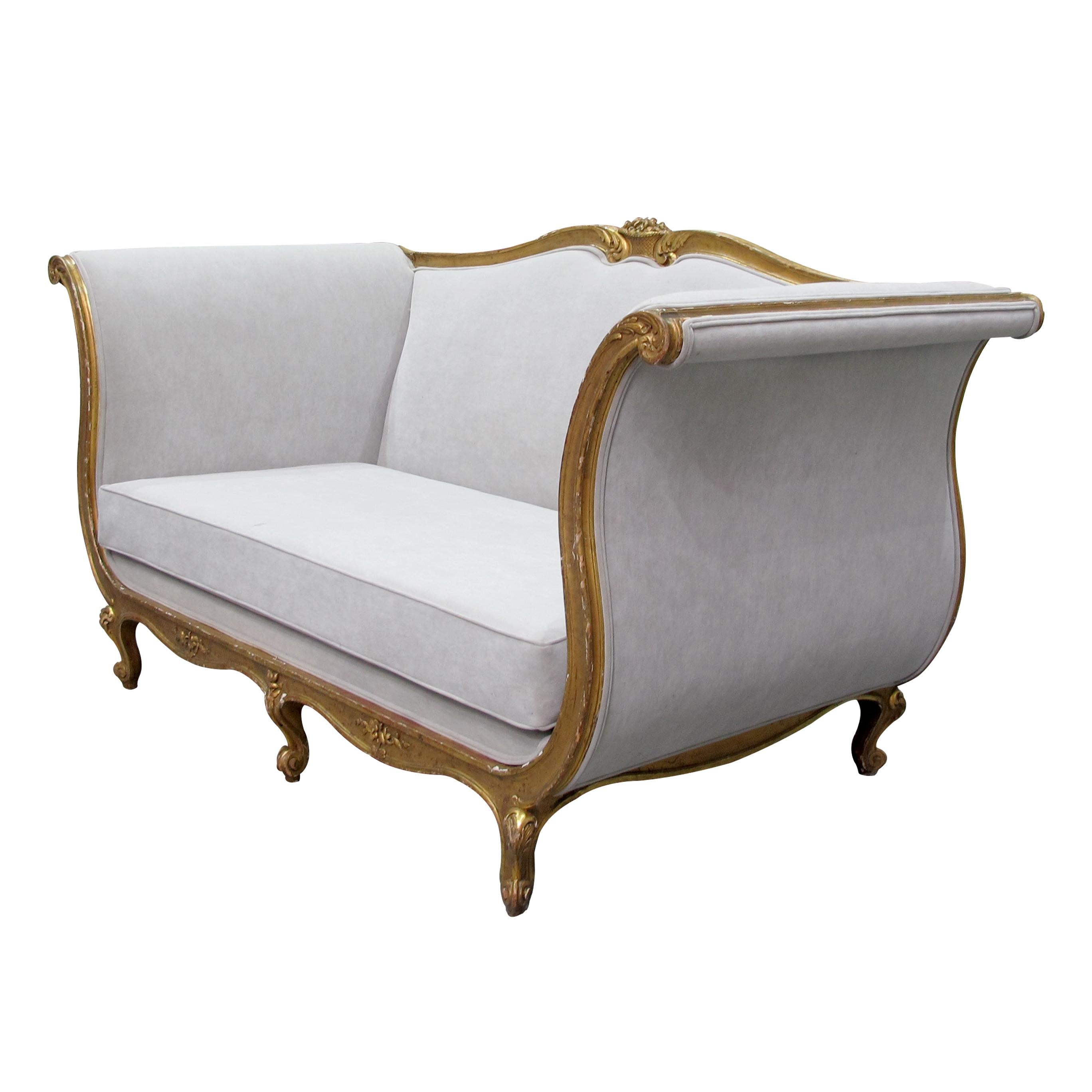 Louis XV Late 19th Century French Large Gilt Frame Sofa Newly Upholstered For Sale