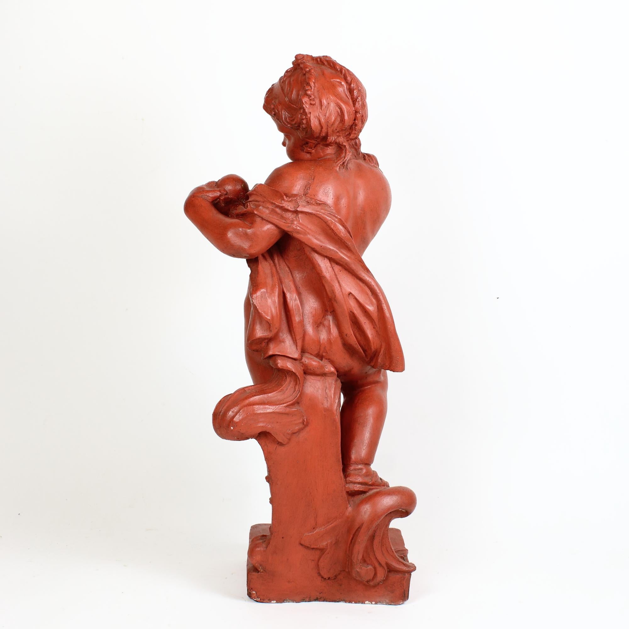 Painted Late 19th Century French Large Louis XV Sculpture of a Putto Representing Summer For Sale