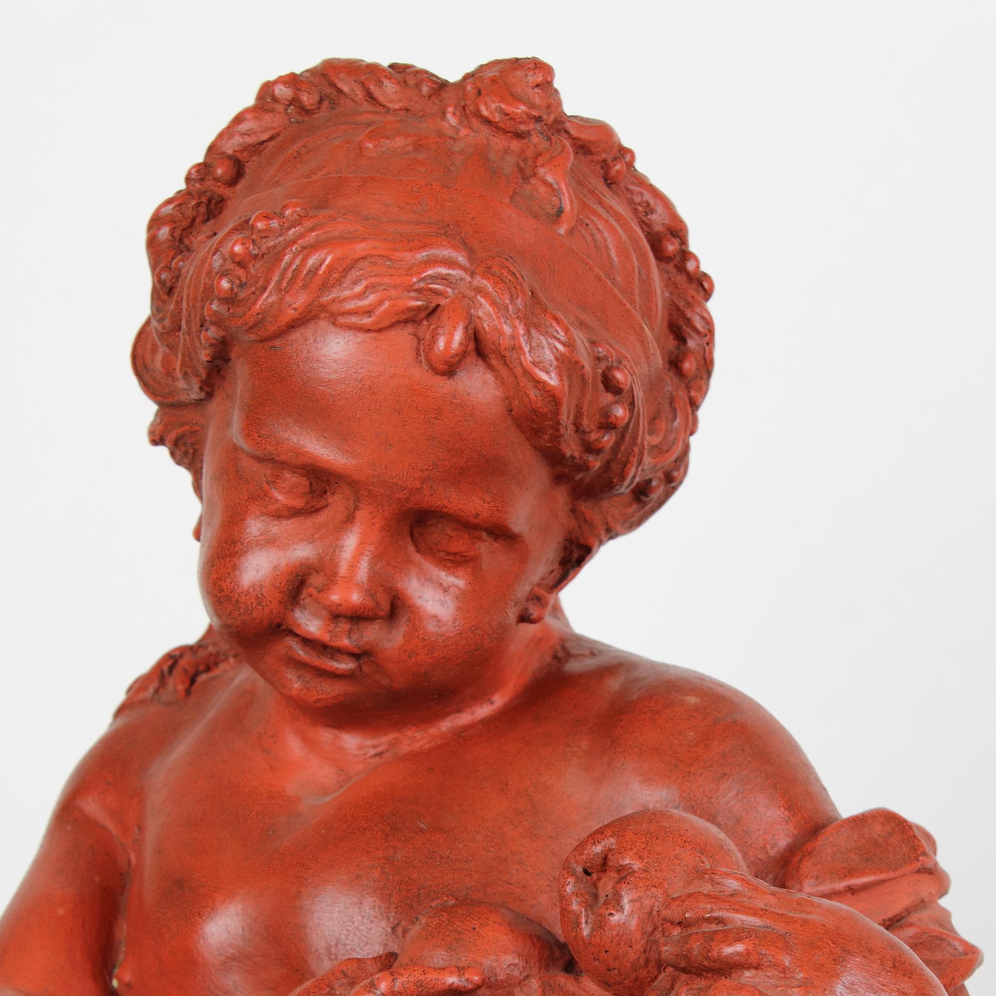 Cast Stone Late 19th Century French Large Louis XV Sculpture of a Putto Representing Summer For Sale