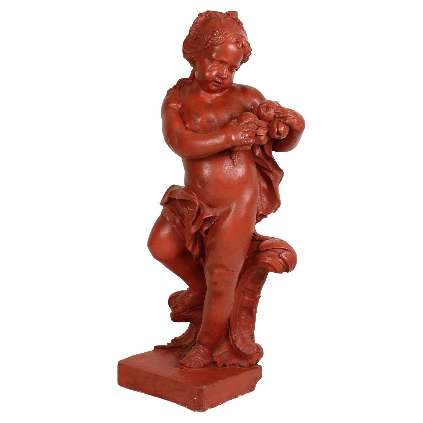 Late 19th Century French Large Louis XV Sculpture of a Putto Representing Summer For Sale