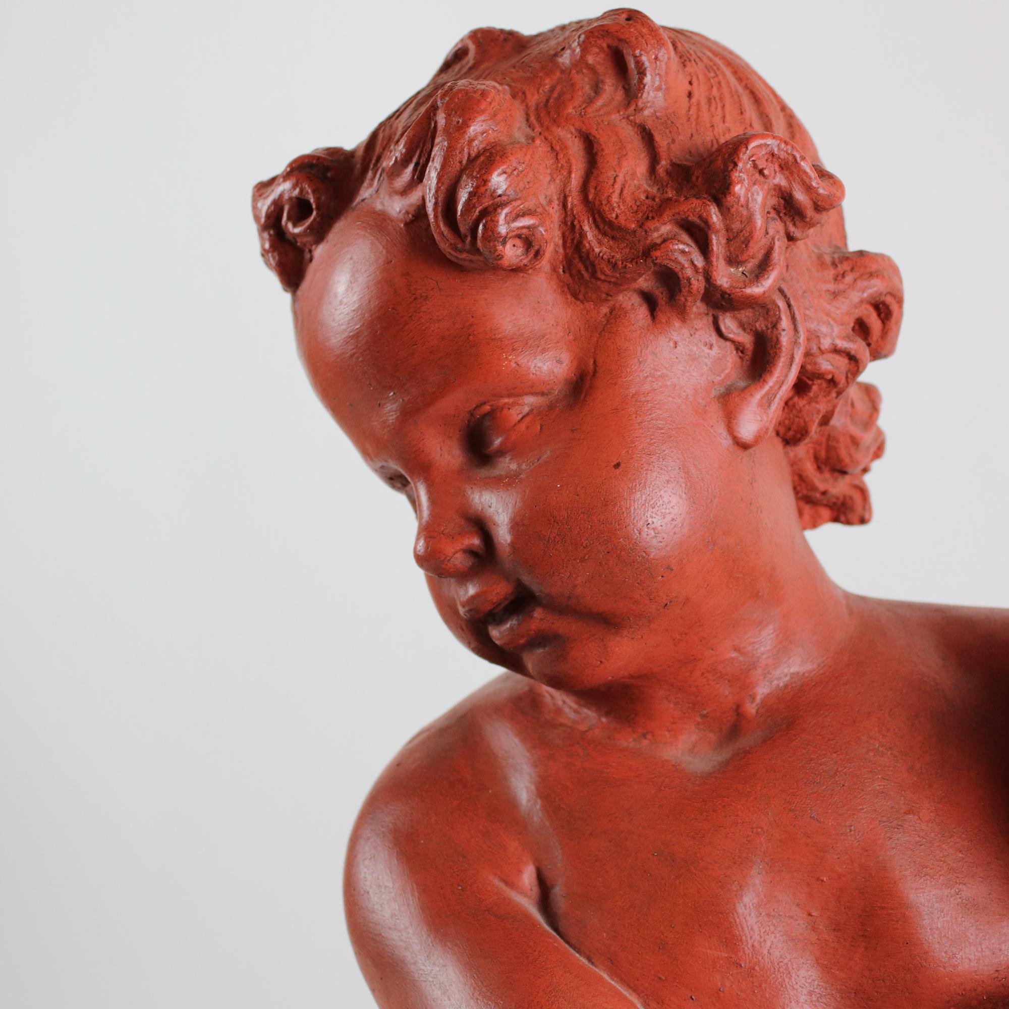 Late 19th Century French Large Louis XV Sculpture of a Putto with Zephyr For Sale 6