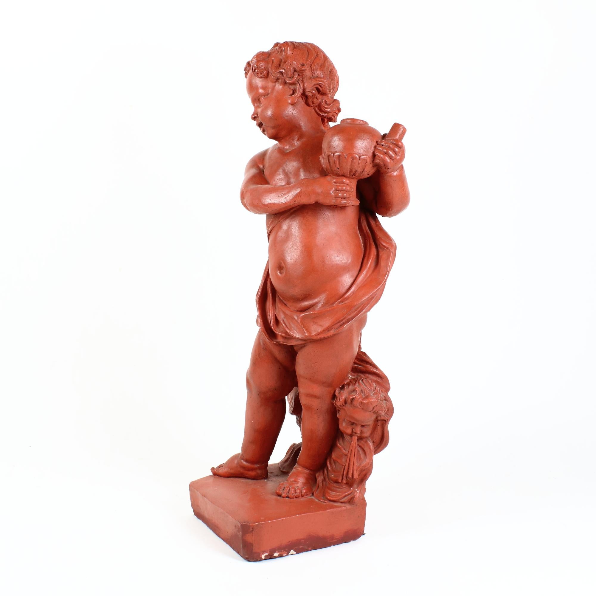 Painted Late 19th Century French Large Louis XV Sculpture of a Putto with Zephyr For Sale