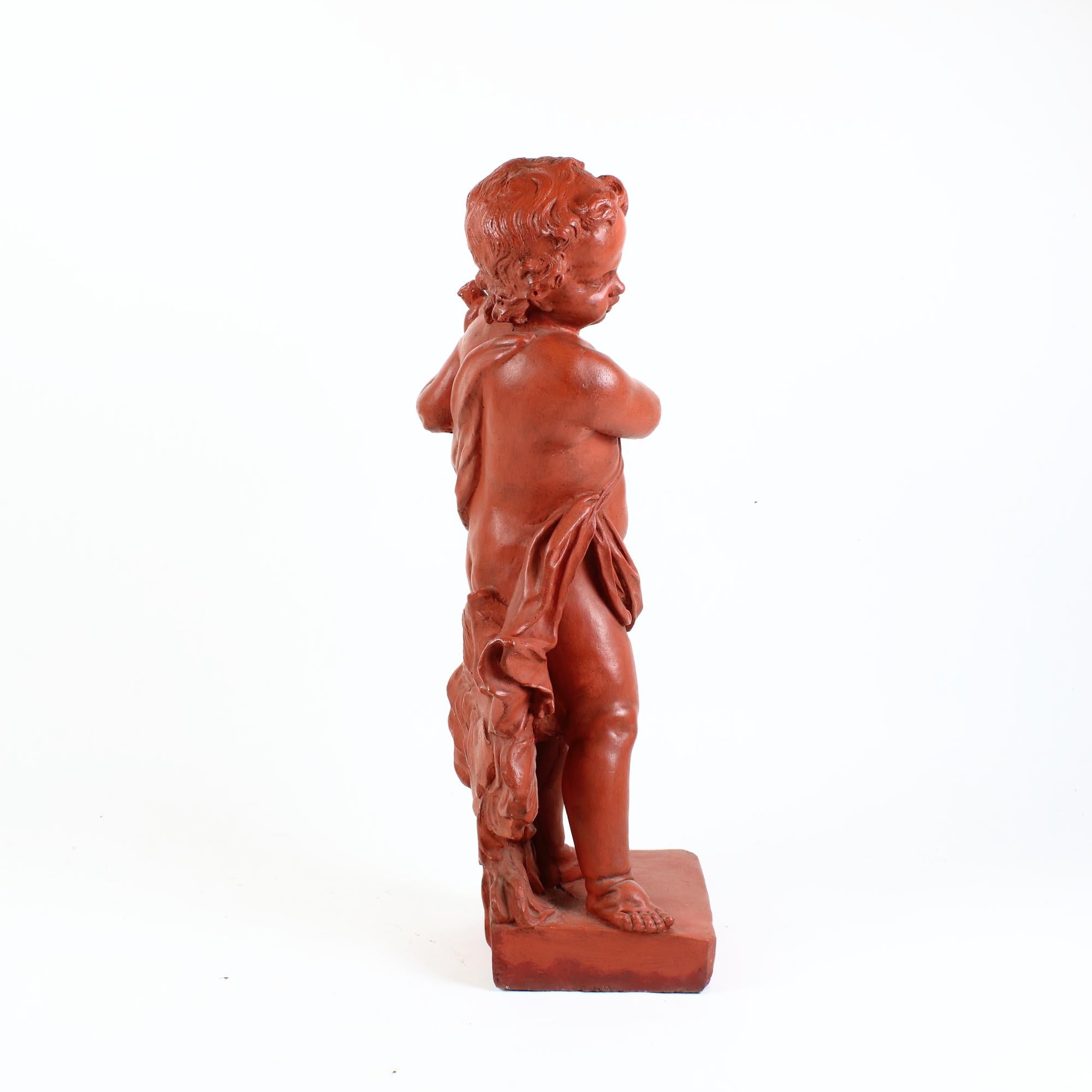 Cast Stone Late 19th Century French Large Louis XV Sculpture of a Putto with Zephyr For Sale