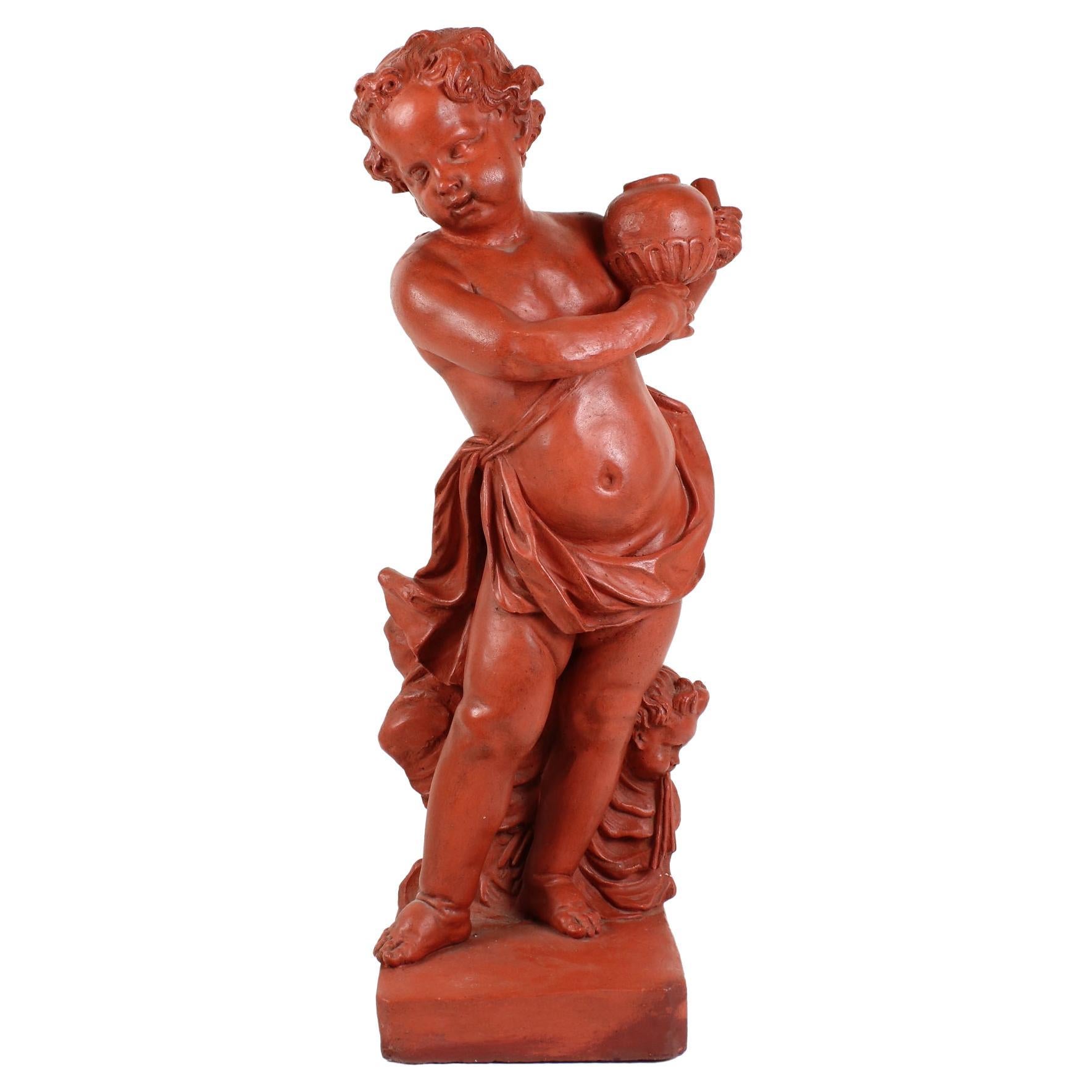 Sculpture Louis XV de la fin du 19e siècle représentant un putto avec un zéphyr 